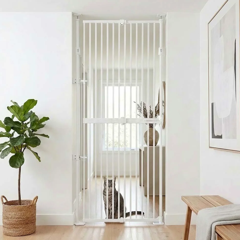 unipaws Cancello per gatti alto 190,5 cm, chiusura automatica e senza foratura, cancello di sicurezza per porte, corridoi, scale, a prova di cani e gatti, adatto per apertura larga 53,3-86,4 cm, uso