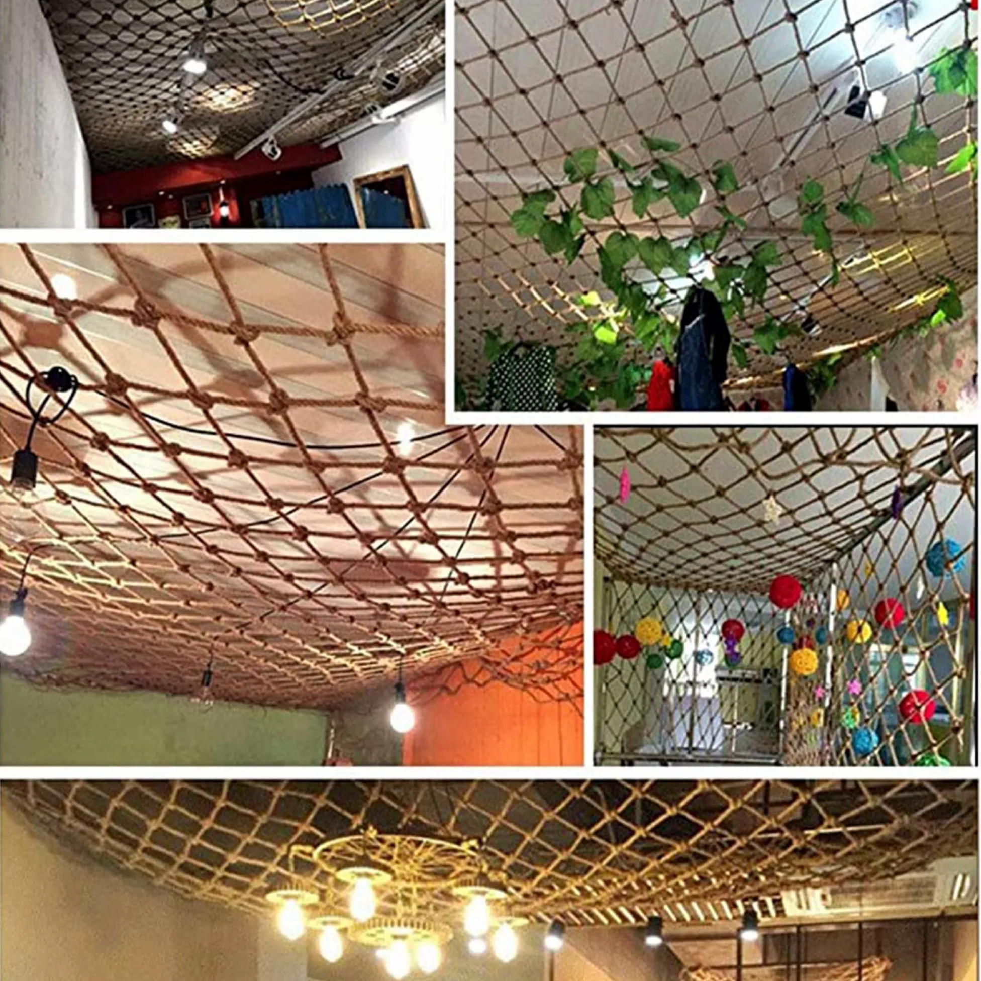 Rete in corda di canapa da 18 mm, resistente rete di sicurezza per altalena e arrampicata, maglia da 15 cm per protezione dei bambini e decorazione del soffitto
