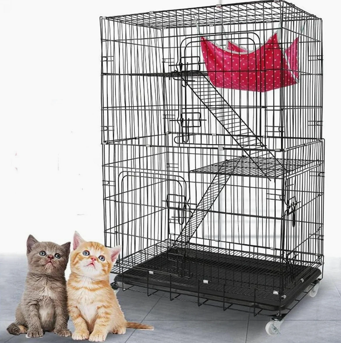 sdneNest Gabbia per animali domestici doppia casetta pieghevole in grassetto crittografato cuccia per animali domestici grande spazio gabbia per animali domestici, 61 x 43 x 100 cm