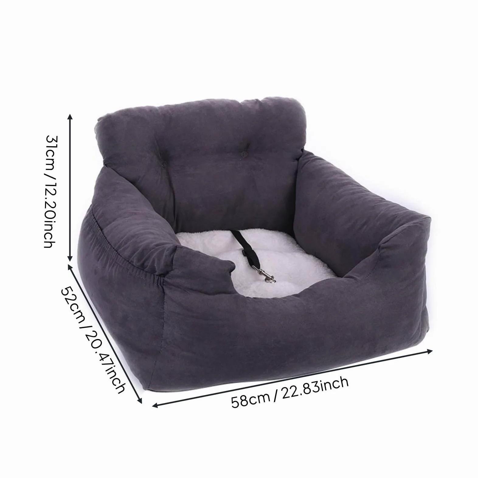 Vehicle Seat Cushion Cuccia da Viaggio Auto per Animali Domestici con Pelliccia Calda Strisce Regolabili Installazione Stabile su Console Centrale, color to 1, 58x52x31 CM