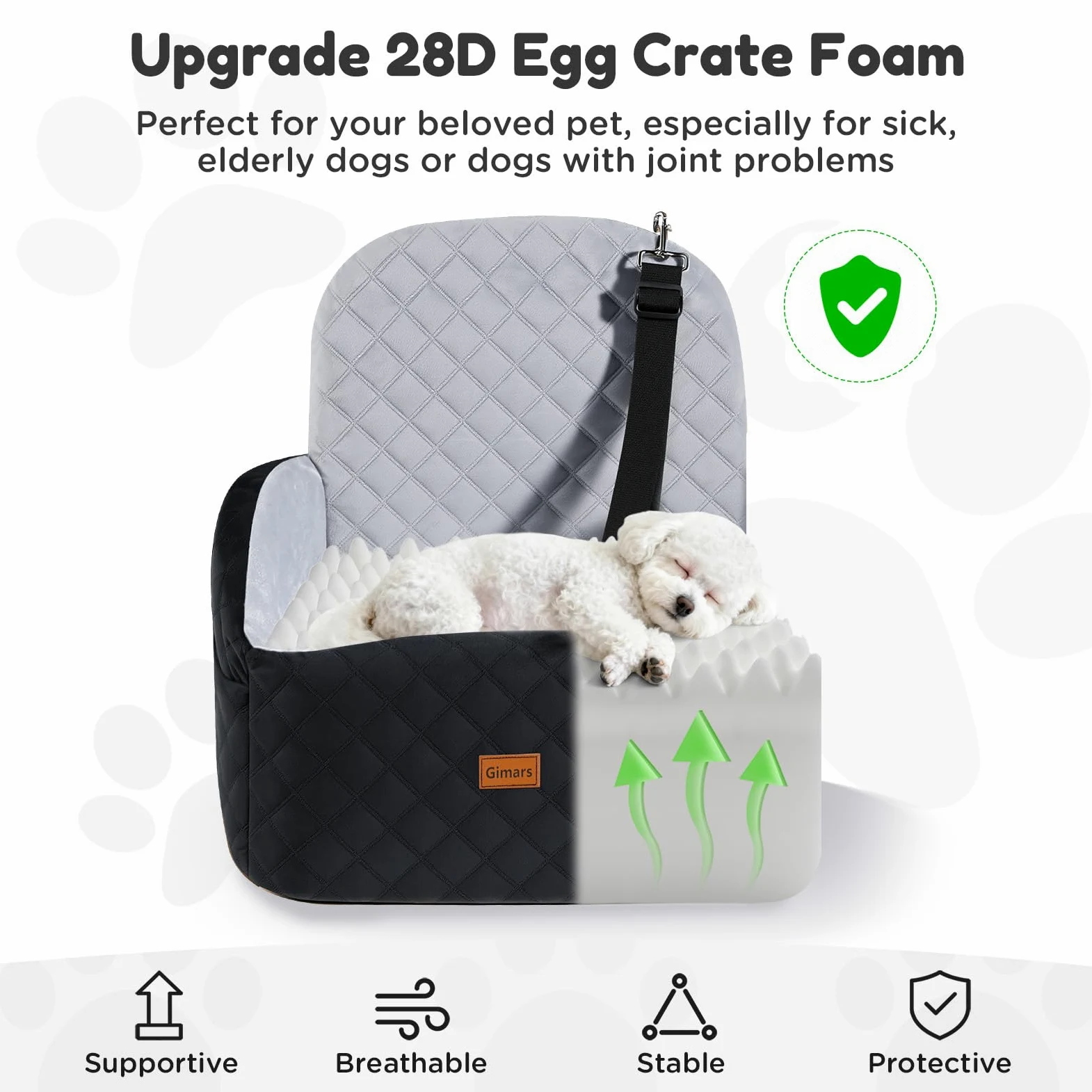 Gimars Reversibile Seggiolino Auto Per Cani conPeluche Lungo/Corto Cuscino sedile Per Cani Piccoli/Medi Fino A 16kg, Sfoderabile Lavabile Trasportino Per Cani Auto Con 15cm 28D Egg-Crate Schiuma, S