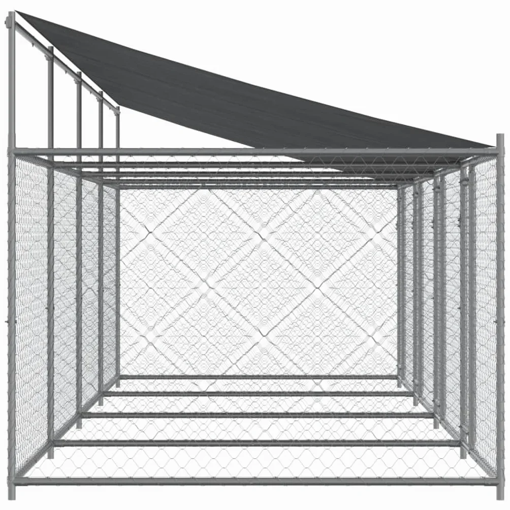 IKAYAA Recinto per Cani da Esterno Box per Cani da Esterno Cuccia Cane Esterno Gabbia Cani con Tetto e Porte Acciaio Zincato-8 x 2 x 2 m/3 uscite