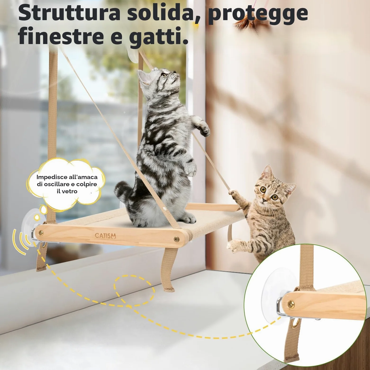 CATISM Amaca pieghevole per gatti fino a 20 kg, rinforzata con ventosa forte, lavabile, traspirante, supporto per davanzale, sacco a pelo (50 x 38 cm)