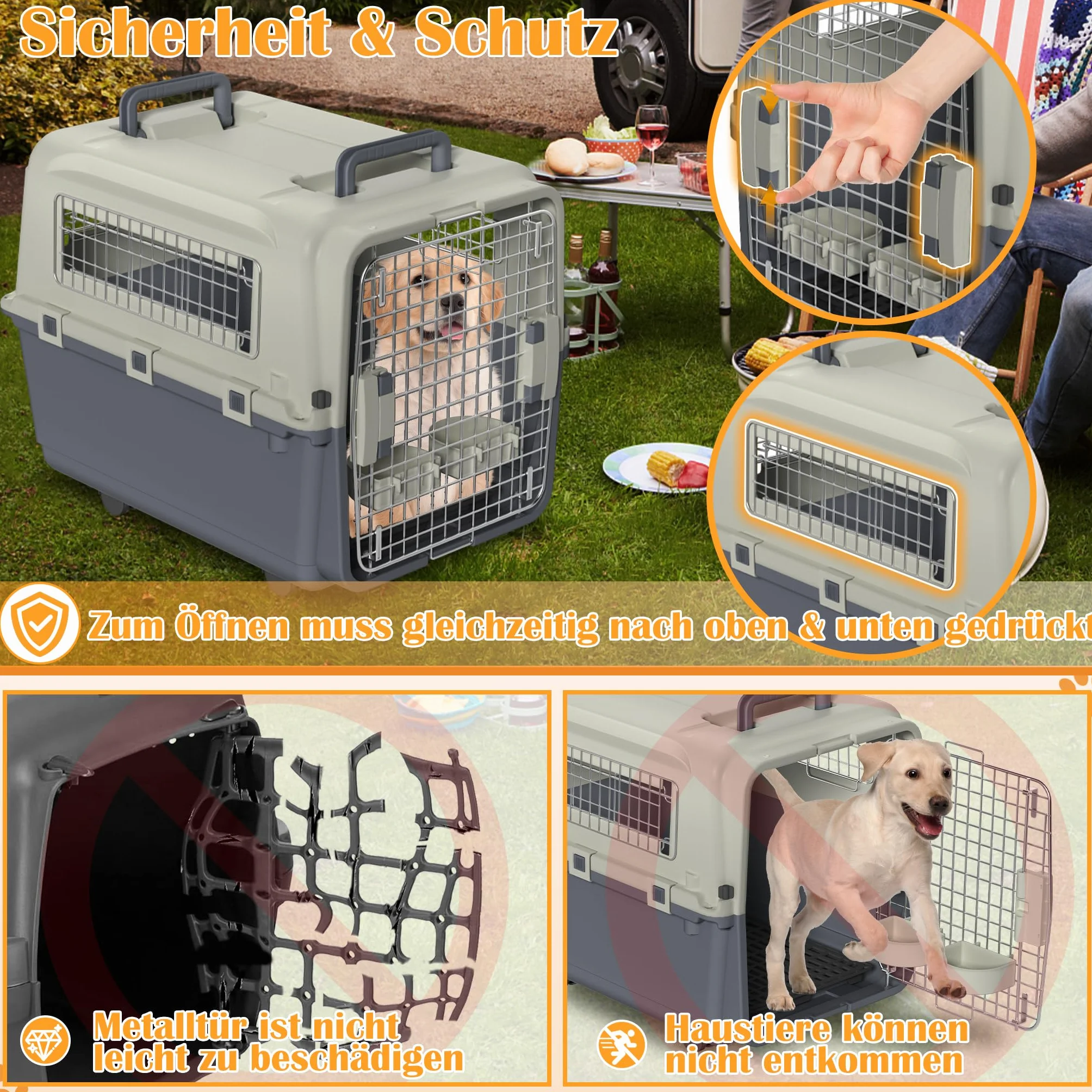 NAIZY Trasportino per cani, 67 x 51 x 58,5 cm, con porta in metallo e prese d'aria per finestre, portata fino a 12,5 kg, con cuscinetti per pipì