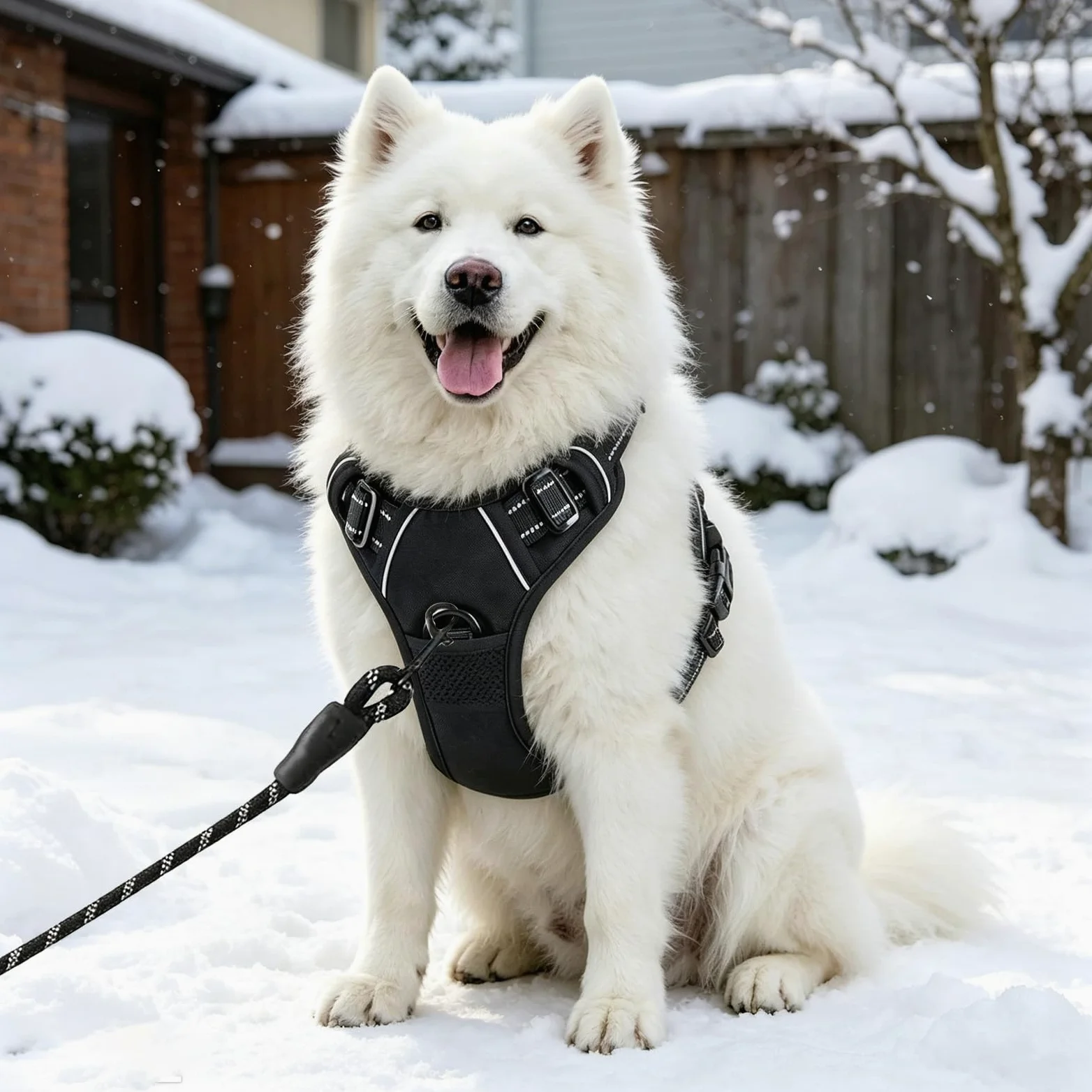 Imbracatura per cani regolabile traspirante con strisce riflettenti, guinzaglio incluso, comodo, taglia L
