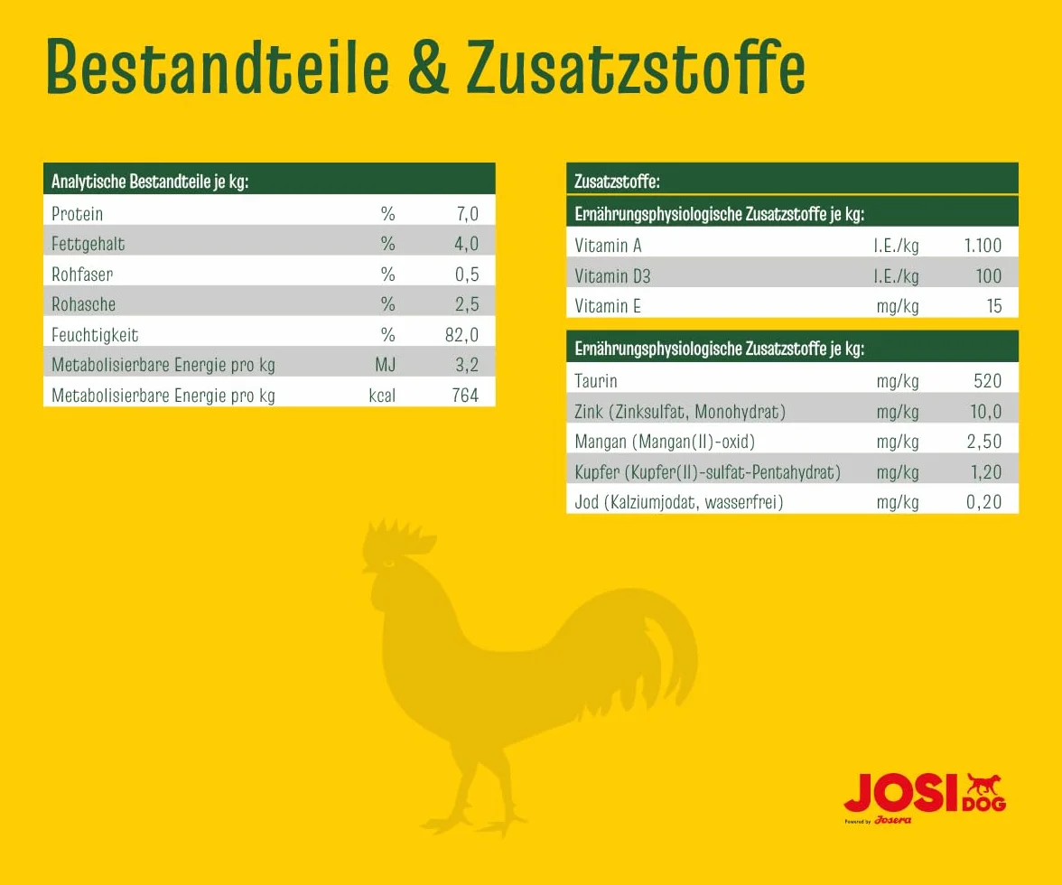 JosiDog Pollo in salsa (12 x 415 g) | Alimento fine per cani con pollo in salsa con vitamina D3 ed E | Alimento umido di alta qualità per cani adulti | Alimentato da JOSERA | Confezione da 12