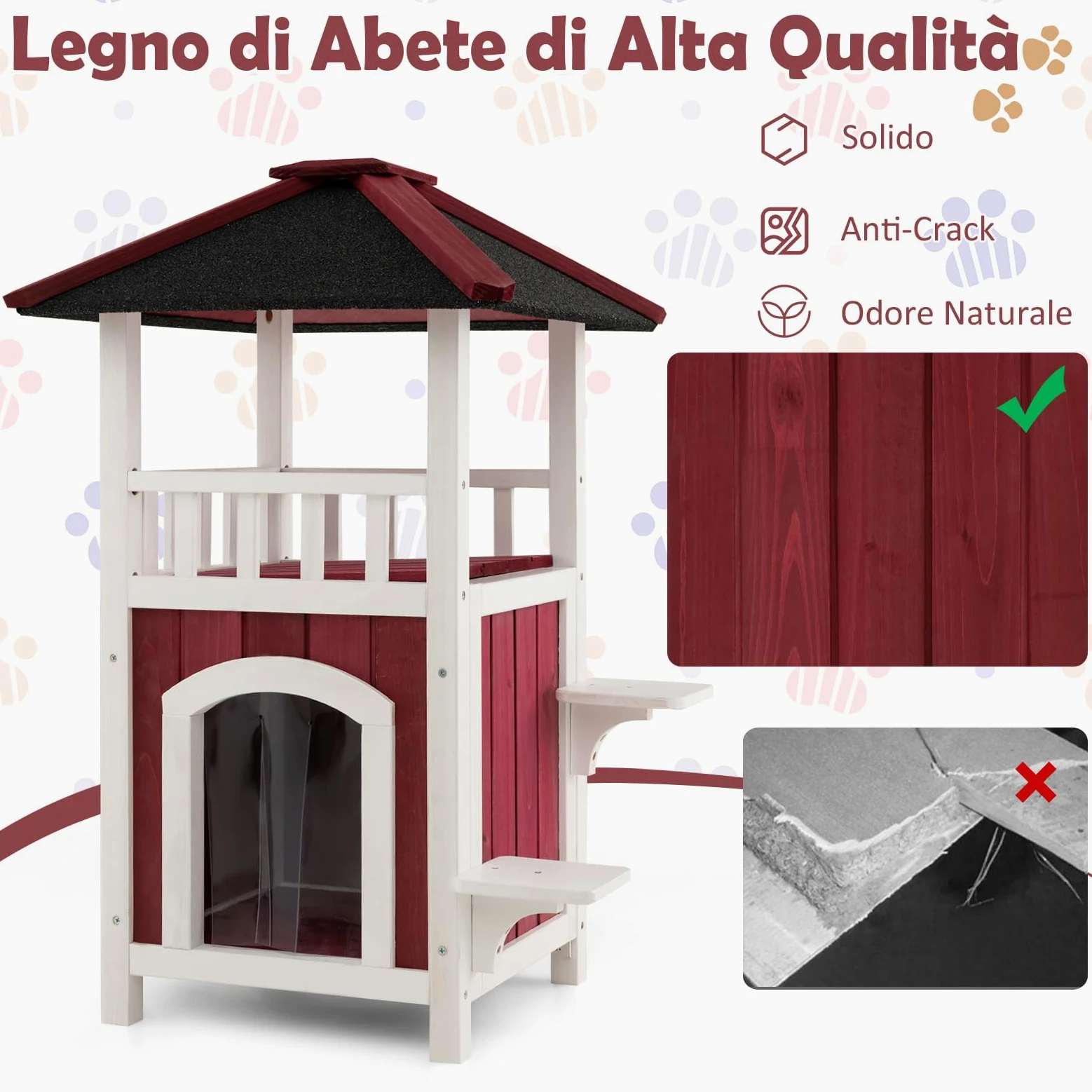 COSTWAY Cuccia per Gatti da Interno ed Esterno, Gasetta per Gatti in Legno a 2 Livelli con Tetto in Asfalto e 2 Piattaforme per Saltare, Casa per Gattini Impermeabile, 58 x 50 x 87 cm