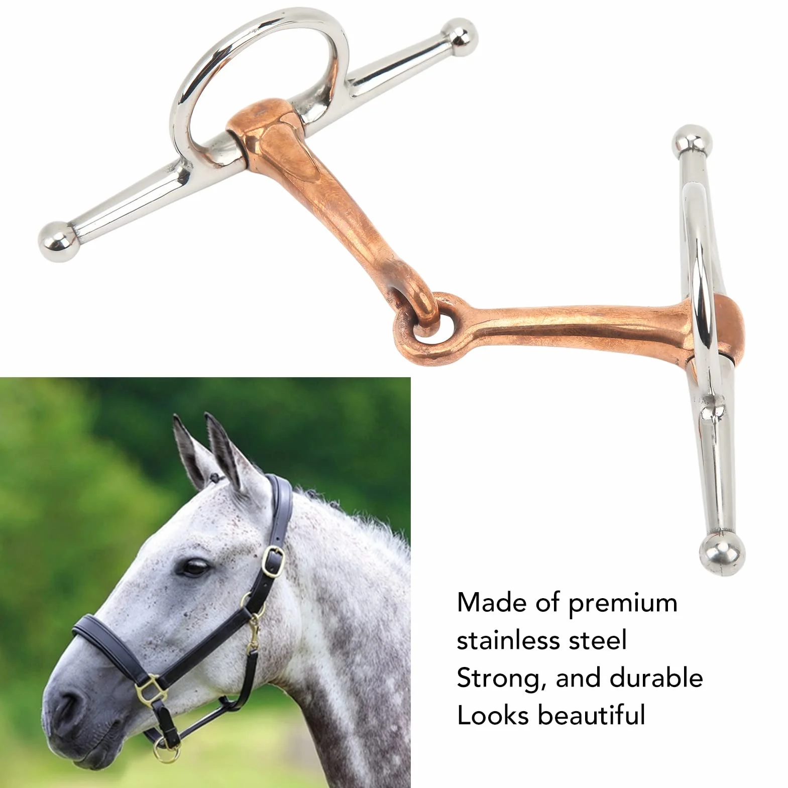 Yosoo Health Gear Filetto per Guance di Cavallo, Anello Allentato in Acciaio Inossidabile, Punte da Addestramento per Masticazione Completa in Rame, Premium per Cavalli o Accessori da Esterno,