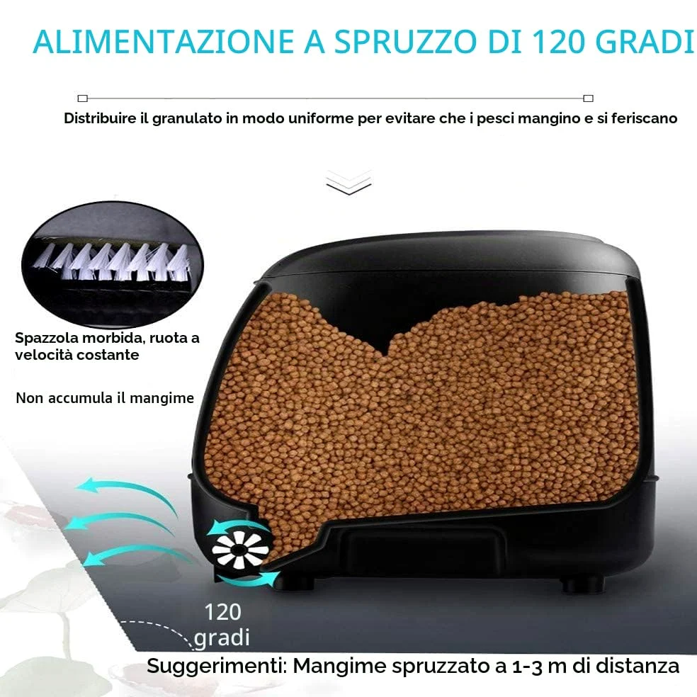 10L Pond Fish Feeder, Mangiatoia automatica laghetto, Distributore cibo per pesci per vacanze e clima caldo o freddo