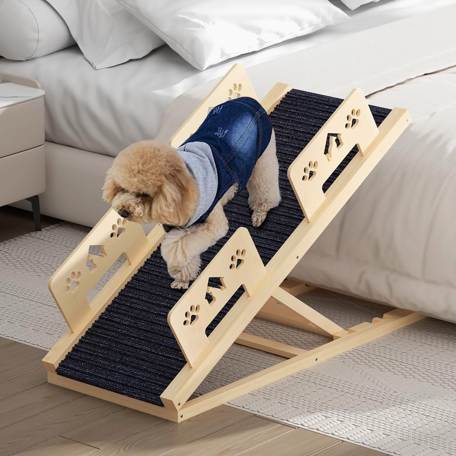 Rampa per cani da 100 cm, 4 livelli di altezza regolabile da 35 cm a 58 cm, rampa per cani in legno, pieghevole, per cani di taglia grande