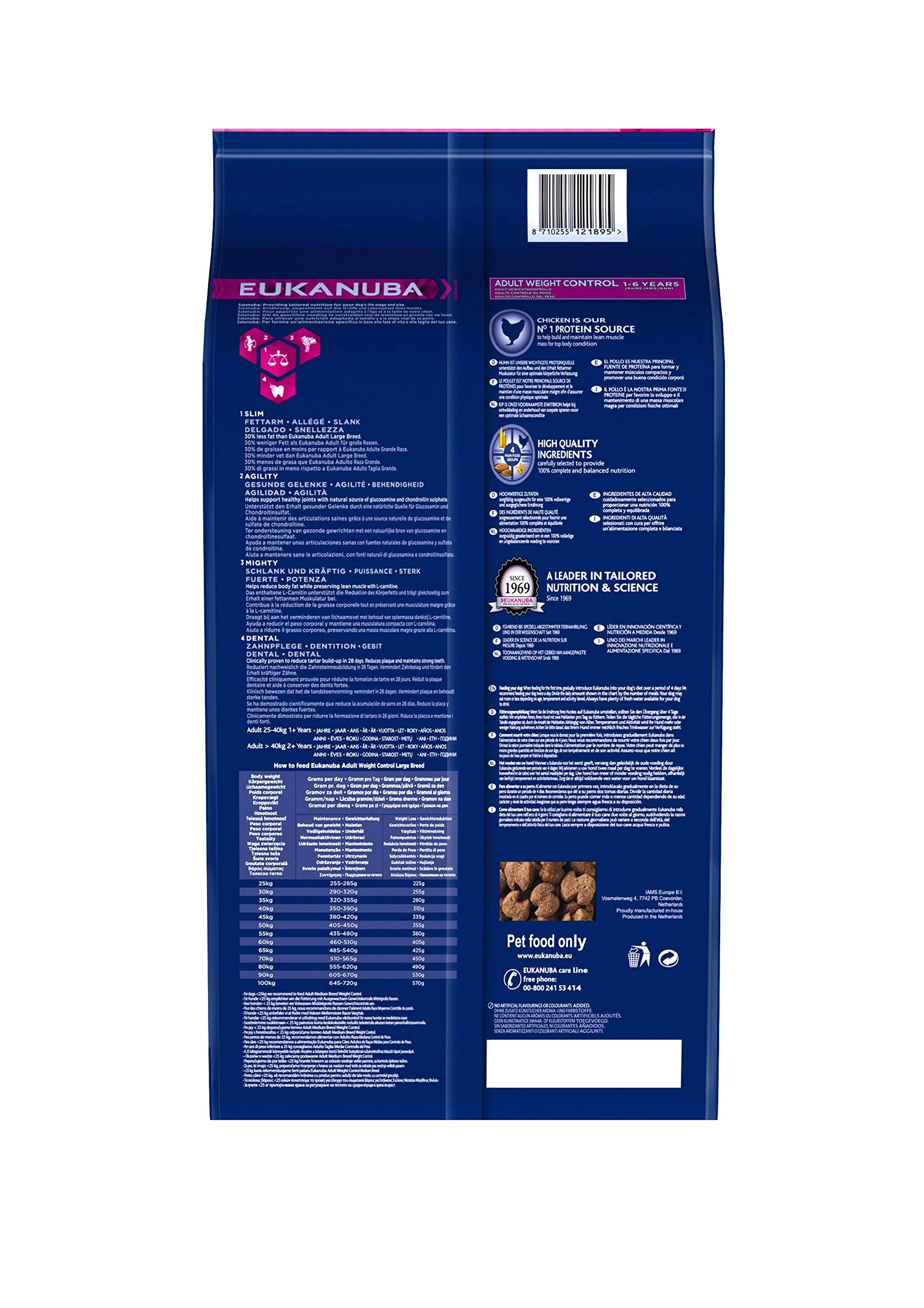 Eukanuba Weight Control - Alimento Completo per il Controllo del Peso di Cani Adulti di Taglia Grande (1-7 Anni), Crocchette al Pollo - 12 Kg