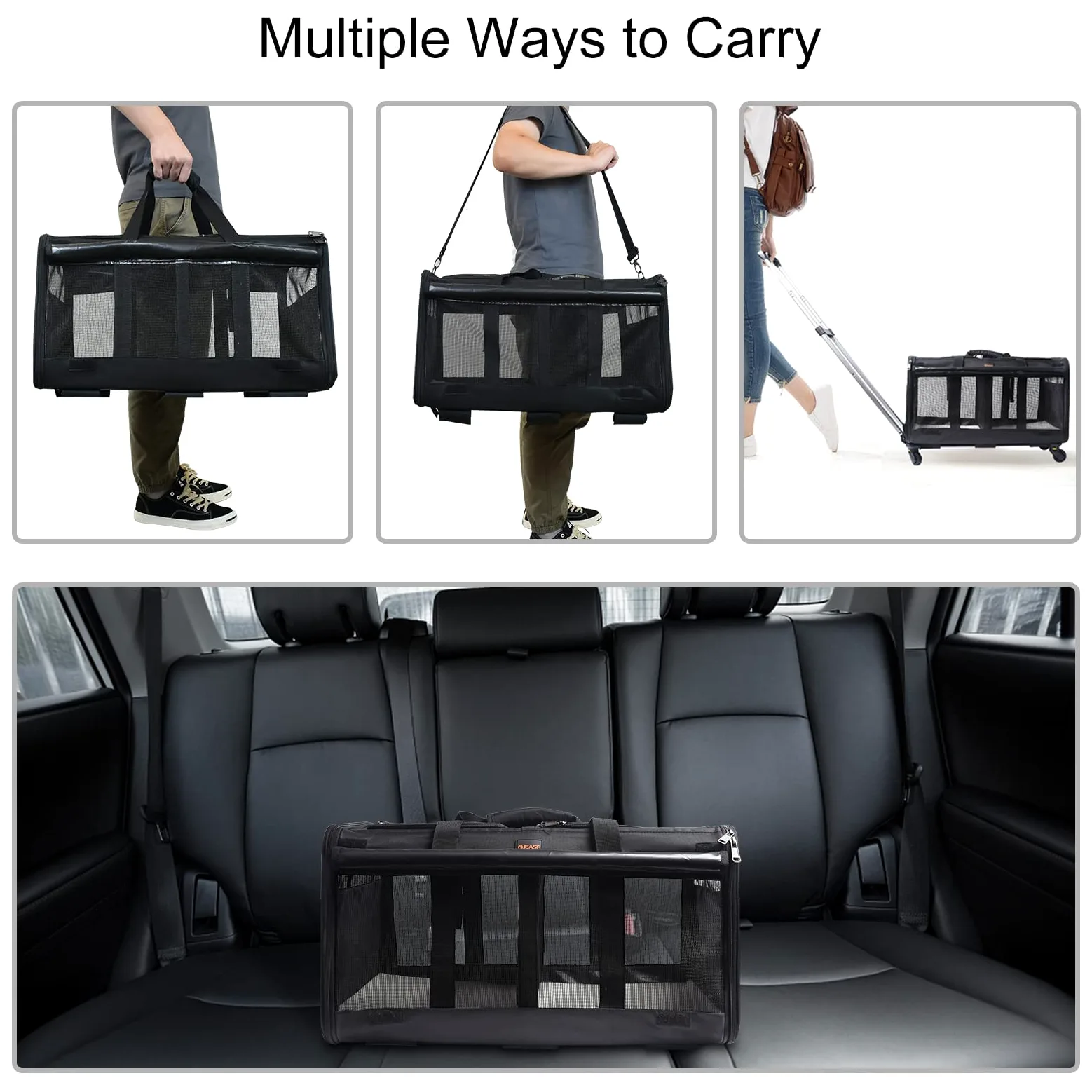Marsupio a doppio scomparto con ruote per 2 animali domestici, fino a 15,9 kg, trasportino per gatti con rotolamento per 2 gatti, design super ventilato, ideale per