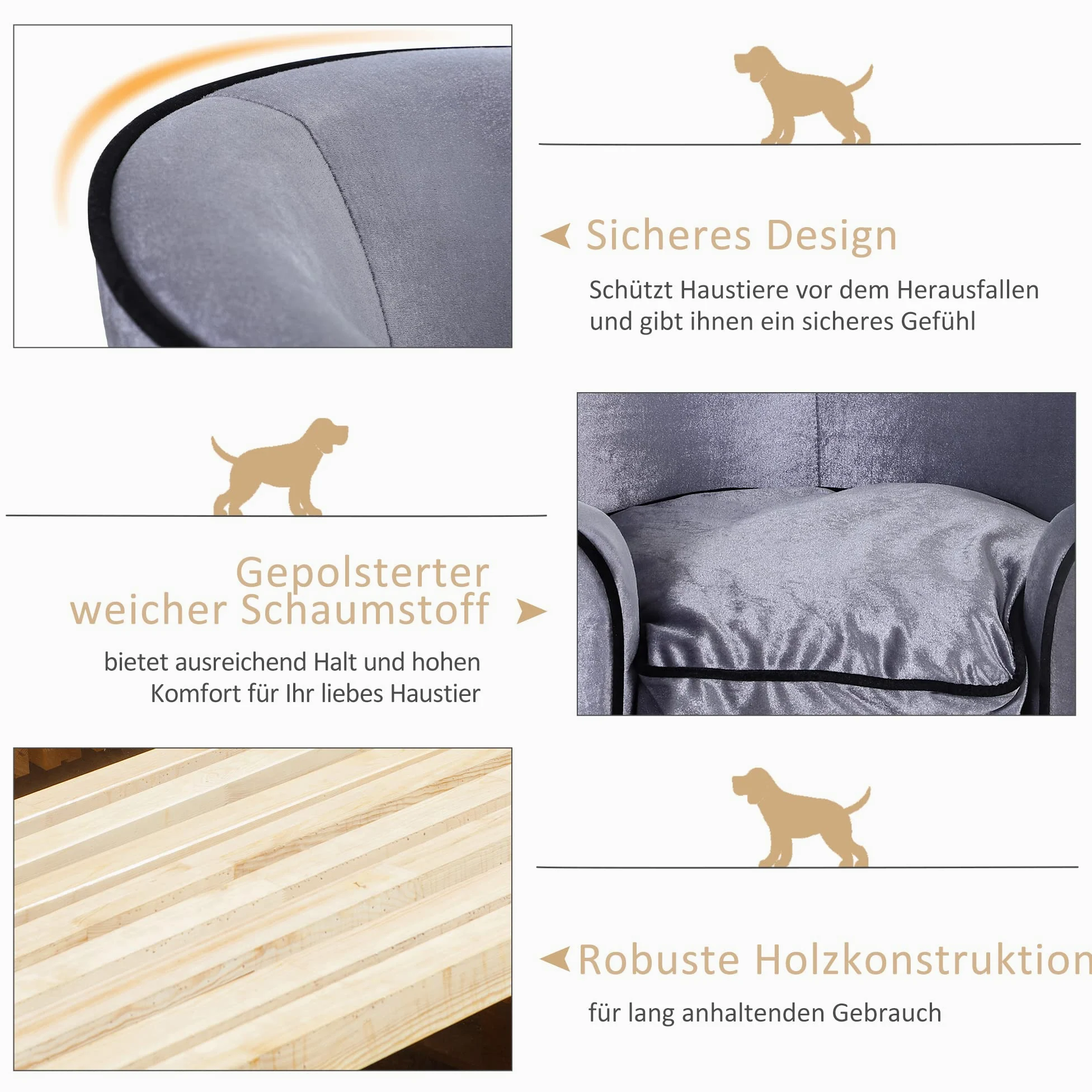 PawHut D04-016, divanetto di lusso per cani e gatti, con cuscino, per riposare, colore grigio.
