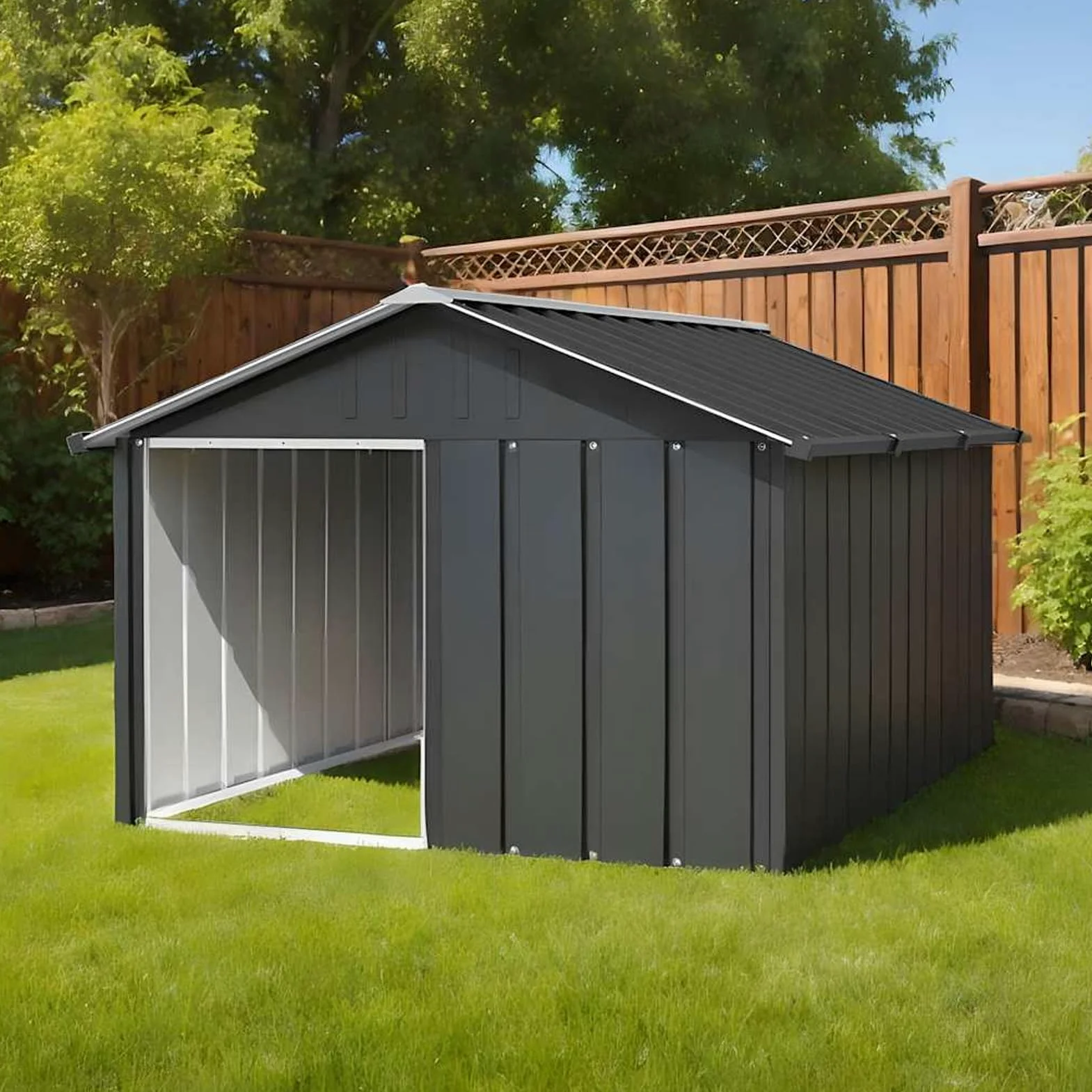IKAYAA Recinto per Cani da Esterno Casetta per Cani Gabbia per Cani Box per Cani da Esterno Acciaio Zincato-Antracite-116.5 x 153 x 81.5 cm