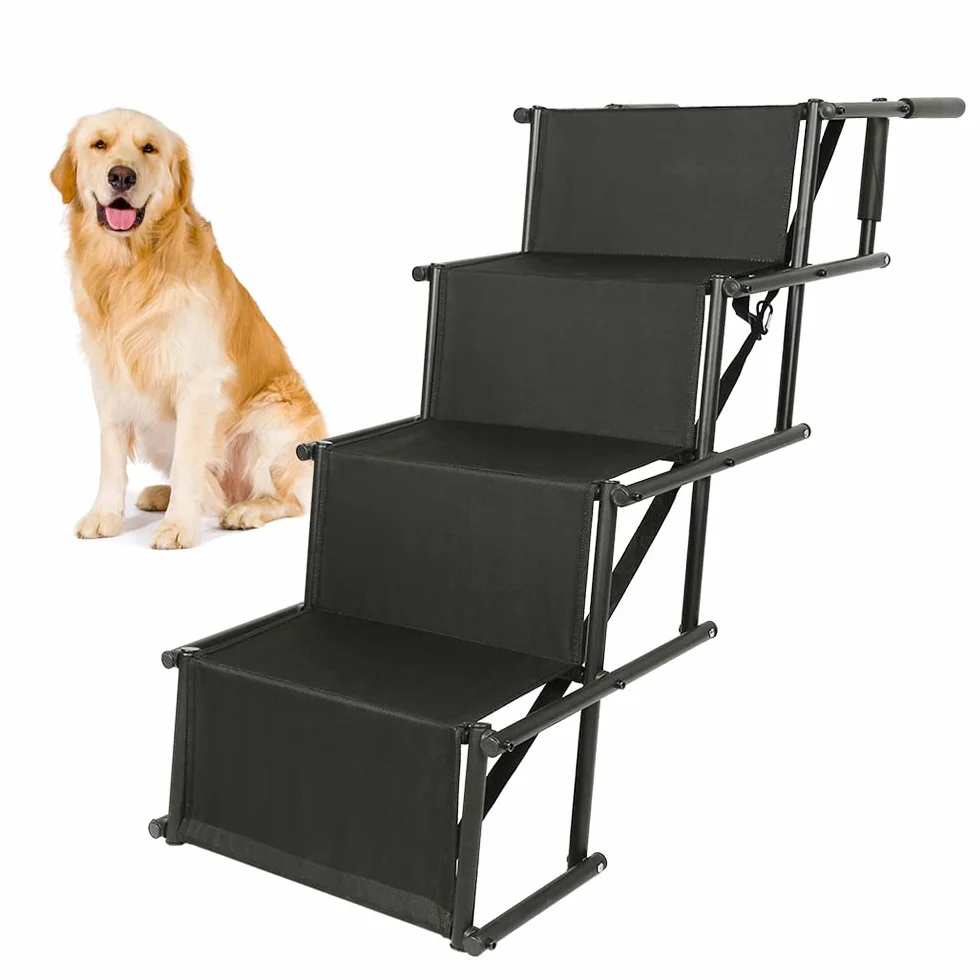 Rampa per Cani Pieghevole,Scaletta per Cani 4 Gradini,Fino a 45kg,per cani di piccola, media e grande taglia per facilitare la salita su auto, letto e divano, Nero
