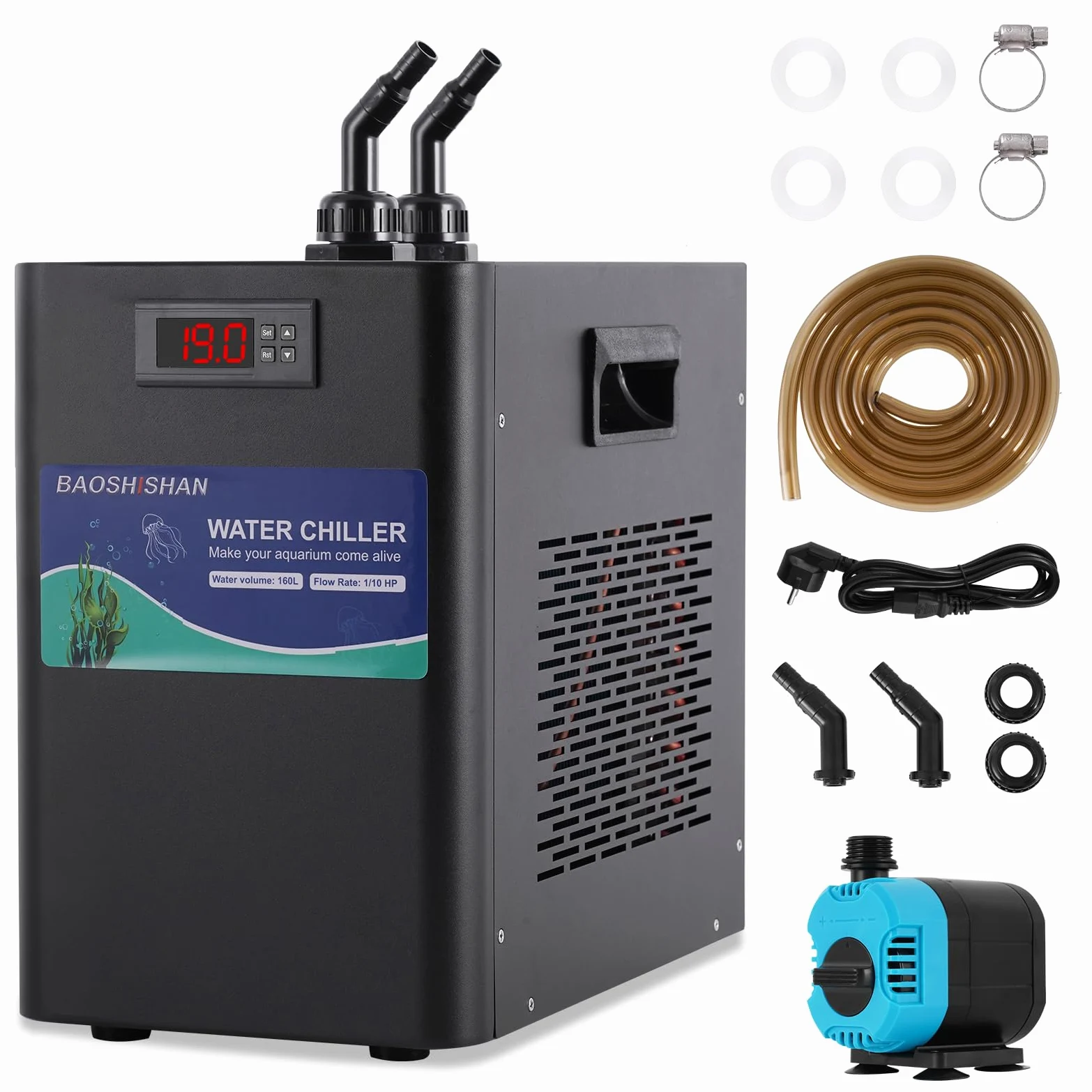 BAOSHISHAN 160L Acquario Refrigeratore d'acqua Chiller Bonus Kit pompa Fish Tank Chiller Frutti di mare Attrezzature per la coltivazione di acqua dolce/salata Erbacce 220 V (Unità: ℃)