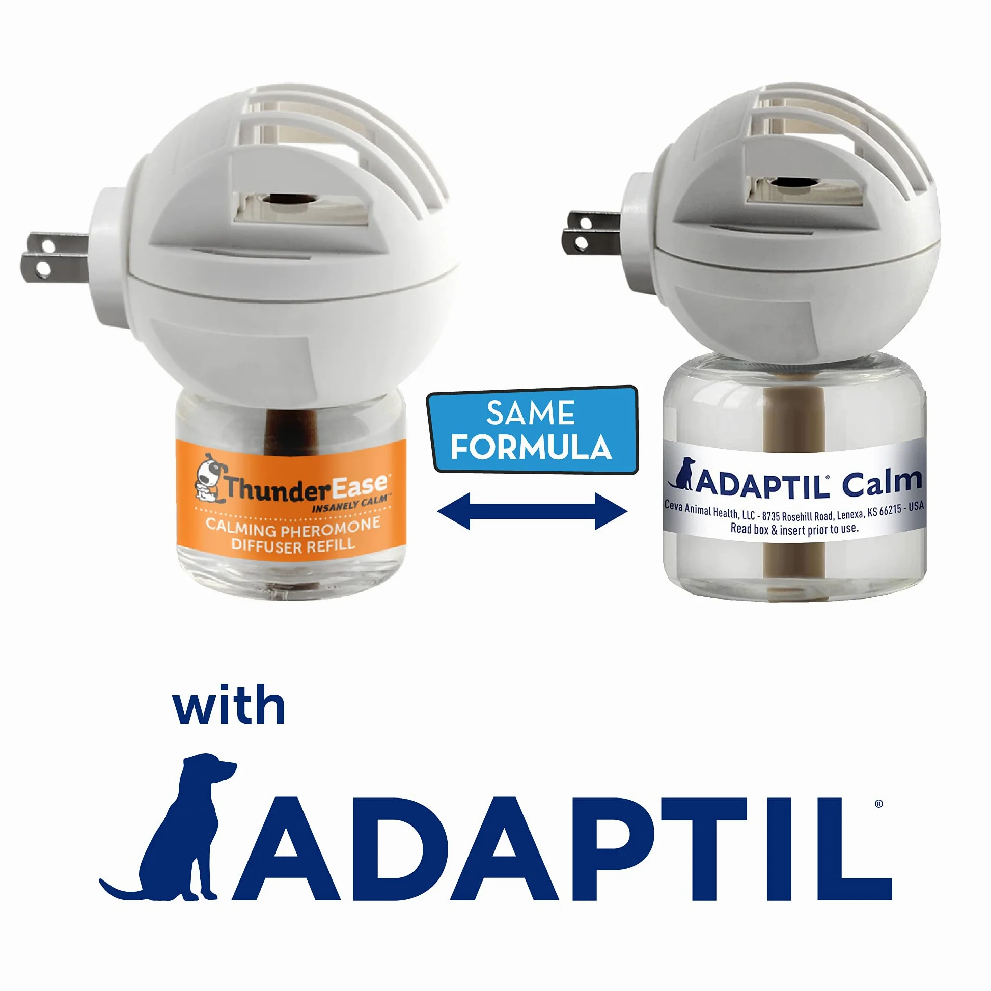 ThunderEase ADAPTIL - Kit diffusore calmante per Cani, Alimentato da ADAPTIL, consigliato dal Veterinario per alleviare l'ansia da separazione, Lo Stress, l'abbaiare e la masticazione e la Paura di