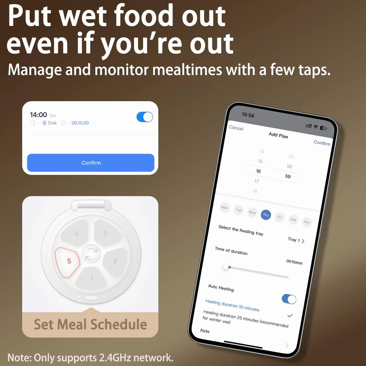Alimentatore automatico per alimenti umidi, alimentatore automatico per gatti monitorato due in uno, alimentatore automatico refrigerato per gatti con raffreddamento a semiconduttore, 5 pasti