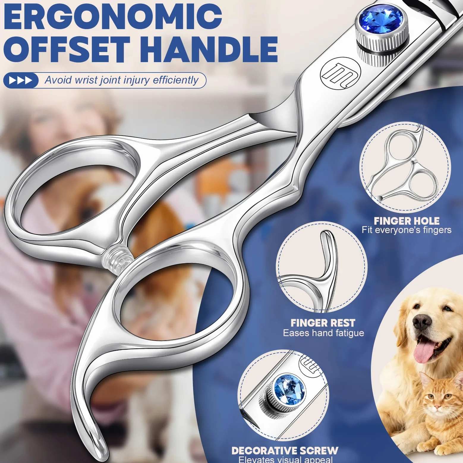 Moontay Forbici da toelettatura Set di forbici da toelettatura per cani Forbici professionali curve/dritte/per sfoltire 7 pollici 440C forbici giapponesi in acciaio inossidabile argento