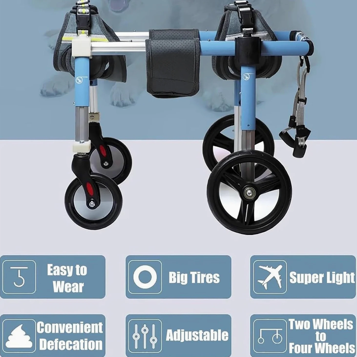 Carrello per La Mobilità del Cane, Cani Anziani Sedia A Rotelle,Supporto Regolabile per Animali Domestici con 4 Ruote per Cani Disabili,Carrozzina per Cani per Zampe Anteriori E Posteriori S