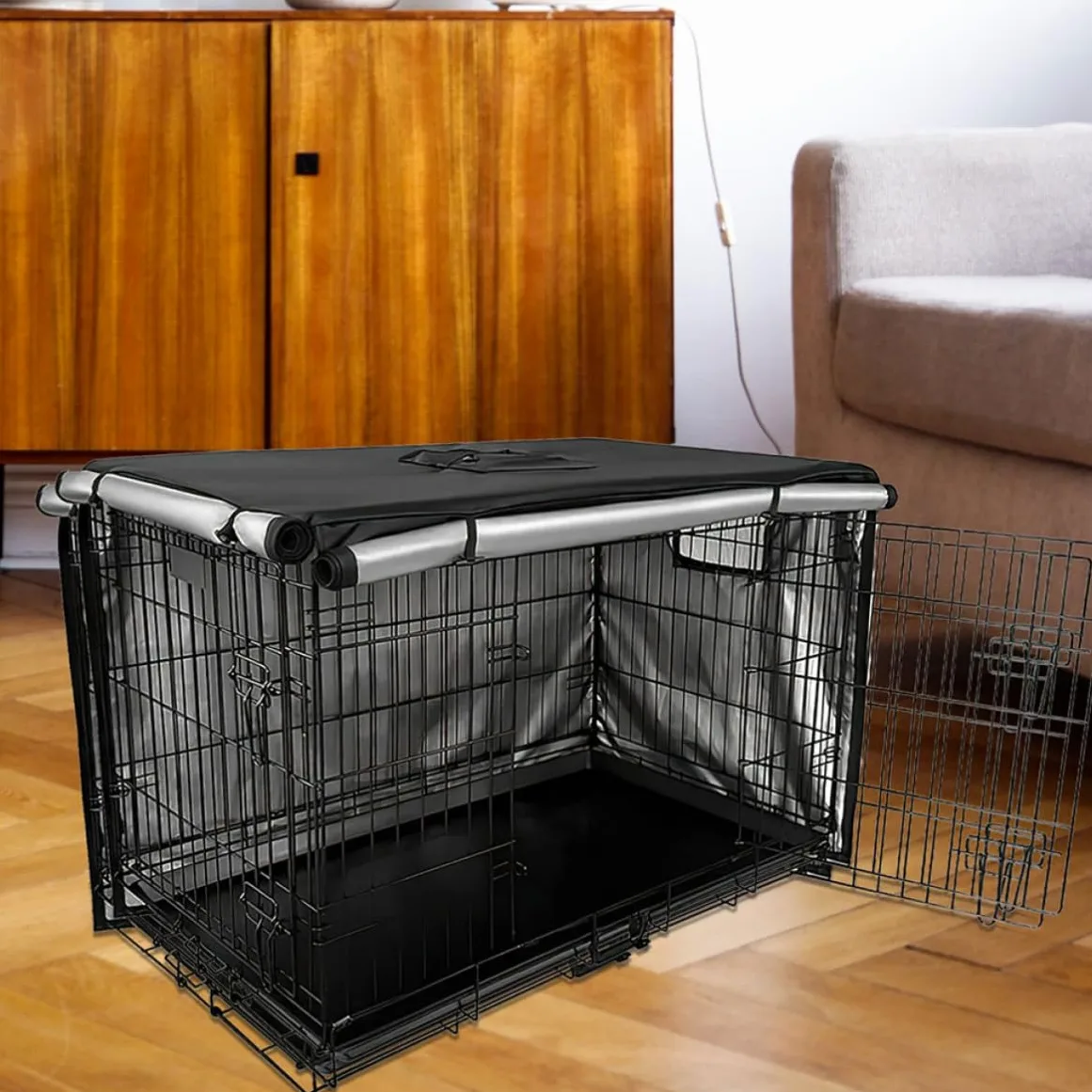 Copertura per Gabbia Cane Oxford Nero, Resistente al Vento e Facile da Montare e Smontare, Protezione Durevole per Kennel e Trasportini
