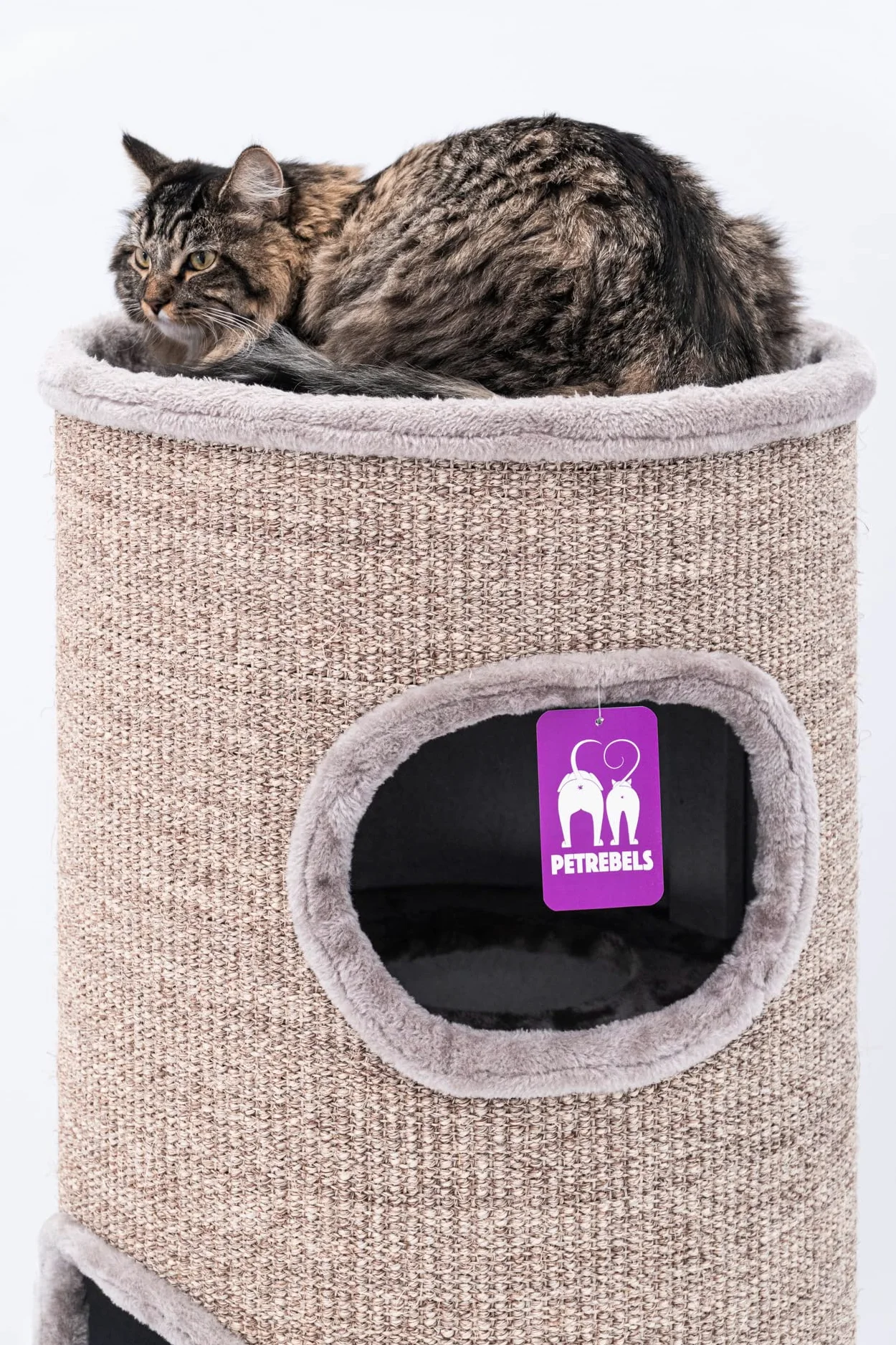 Petrebels Tiragraffi per gatti, XXL, 110 cm, con 3 ingressi, in sisal, extra largo, Ø 45 e pesante per la stabilità, cupola 110, cupola per gatti e torre da arrampicata per gatti, cappuccino