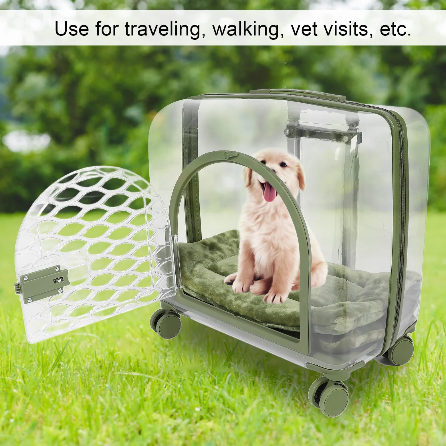 Trasportino Trasparente per Gatti, Trolley Trasparente Traspirante per Animali Domestici Con Manico Telescopico, Ruote E Coperta Bagaglio Rigido Portatile per Gatti per Cani