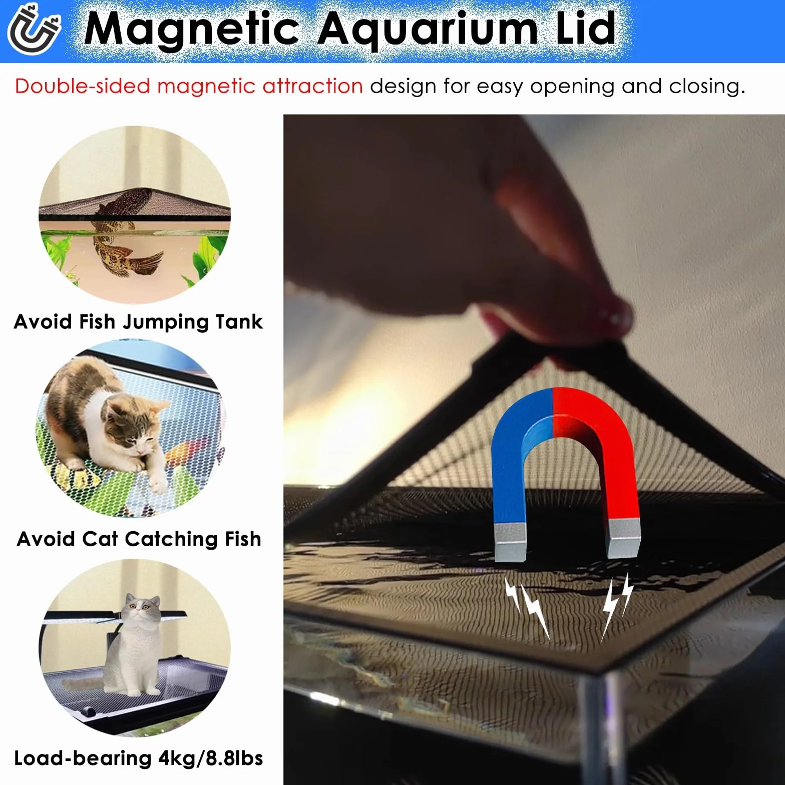 PEYNIR Coperchio Acquario Coperchio in Rete per terrario e Acquario, Coperchio per Acquario Fai da Te/Rete Anti-Salto con Bordi magnetici, Rete di Ventilazione(L39.4xW11.8in/100x30cm)