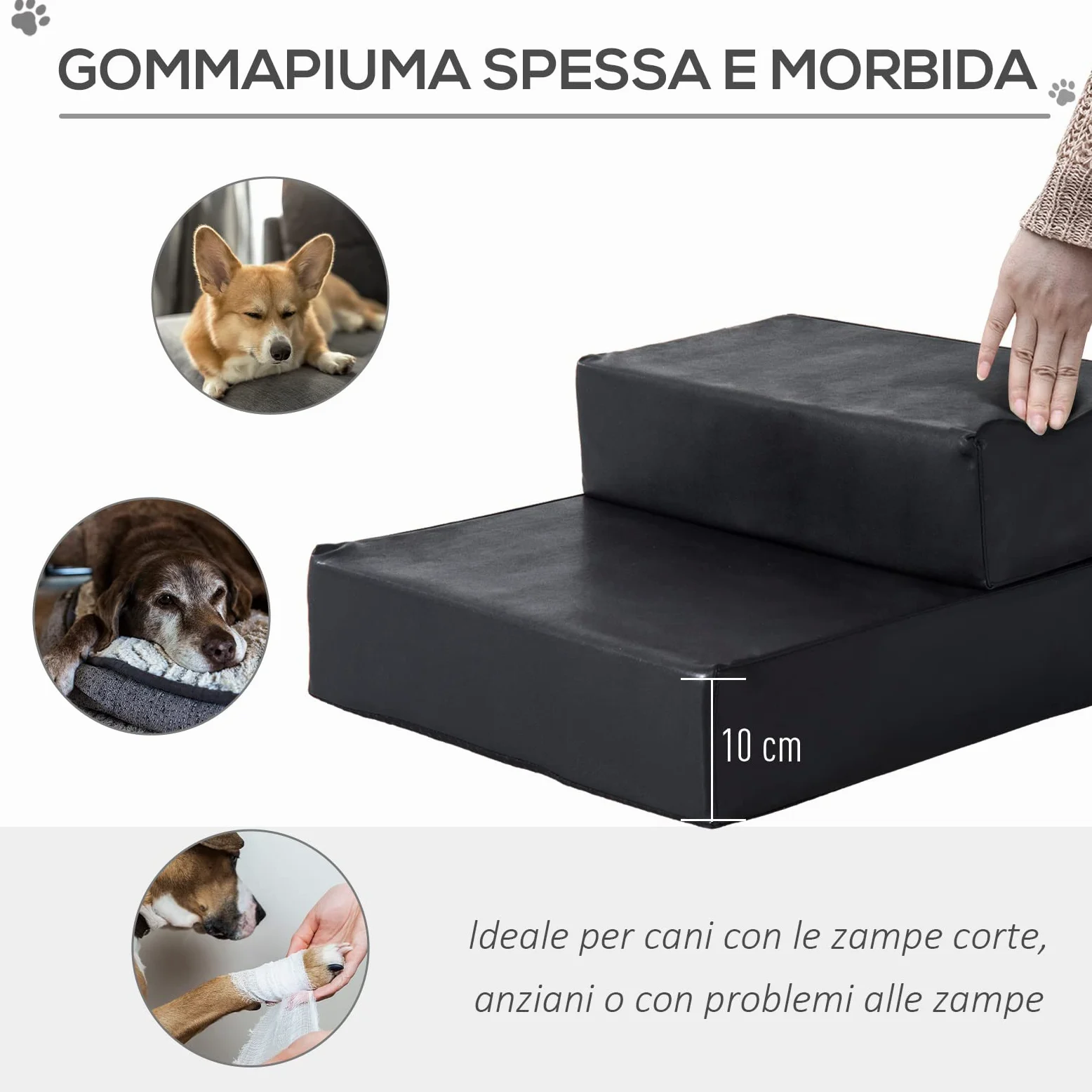 PawHut Scaletta per Cani a 2 Gradini con Cuscino, Scala per Cani in PU e Gommapiuma, 67x39x10 cm, Nero