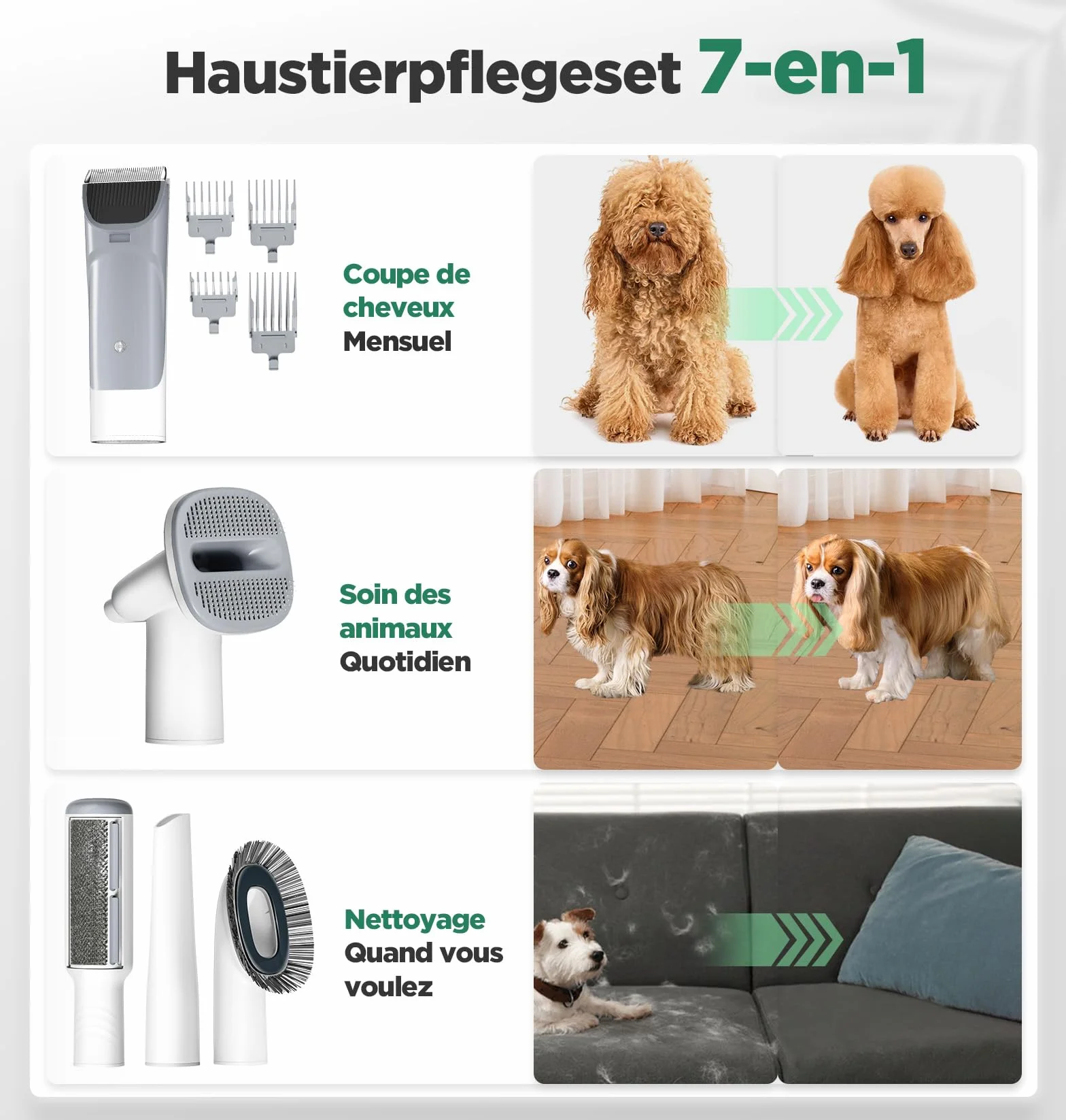 Gimars 2,3L Aspira Peli Cane 5 in 1 Kit Toelettatura Cani, Aspirapolvere Per Animali Con Spazzola, Forte Aspirazione 3k/7k/12k Pa Ultra Silenziosa Elettrico Tosatrice Per Gatto Pelo Professionale
