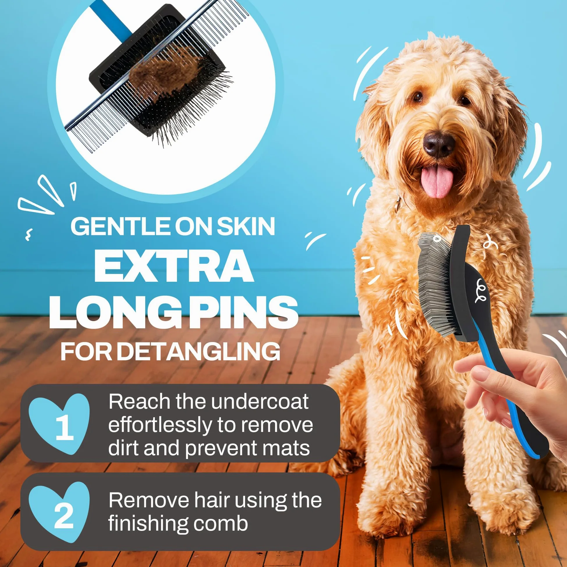 The Doodle Brush Spazzola Lisciante per Cani, Spazzola per Doodle, Goldendoodle, Barboncini, Labradoodle, Districante per Nodi, Grooming Senza Grovigli per Toelettatura a Pelo Lungo