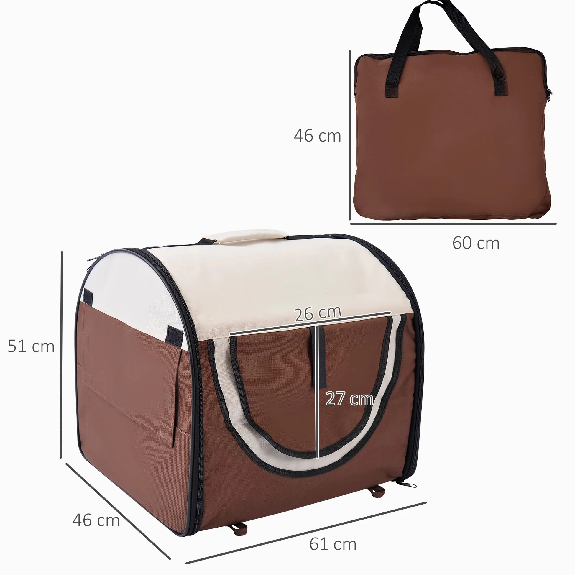 PawHut Trasportino Gabbia da Trasporto per Cani Gatti e Animali Domestici Pieghevole, 61x46x51cm, Caffè