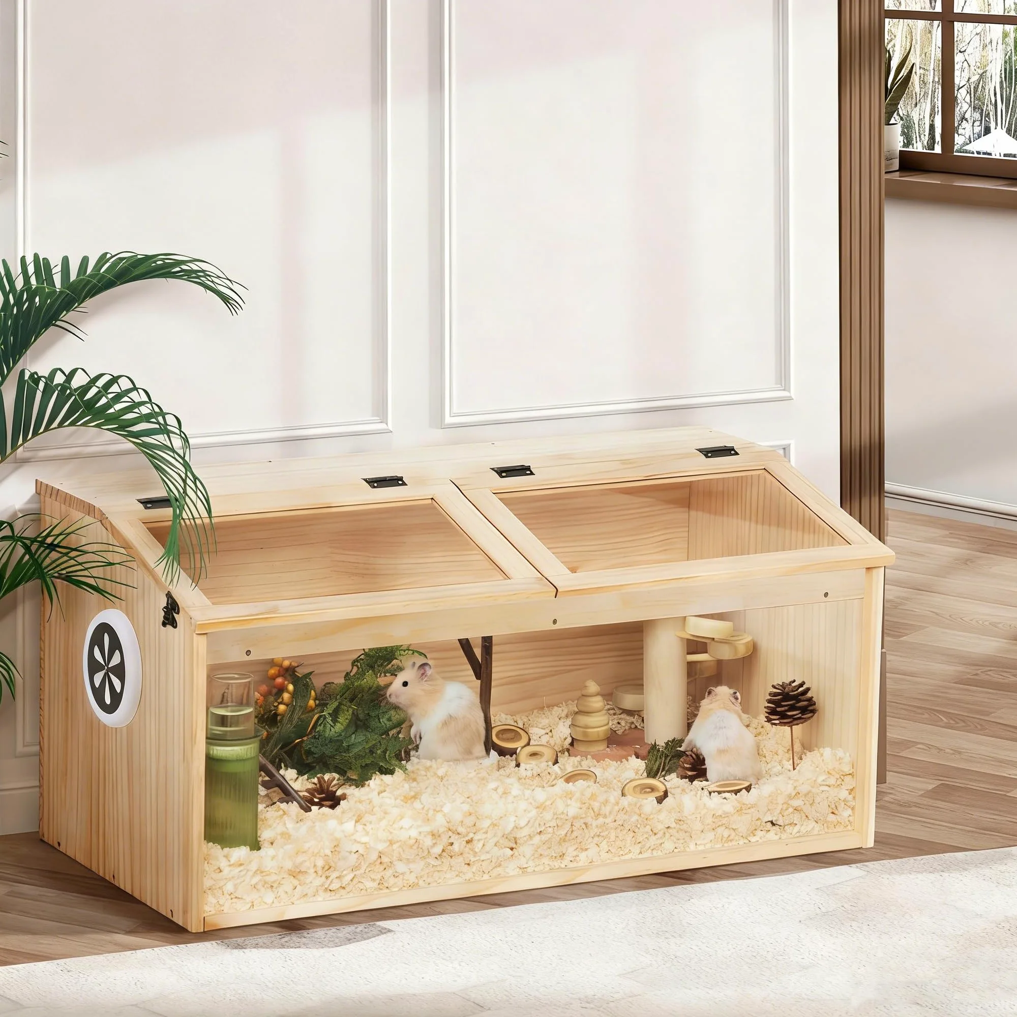 Gabbia per piccoli animali con coperchio pieghevole, recinto per interni in legno, con finestra in acrilico per la vista, adatta per porcellini d'India, criceti, tartarughe, 80 x 40,5 x 40 cm