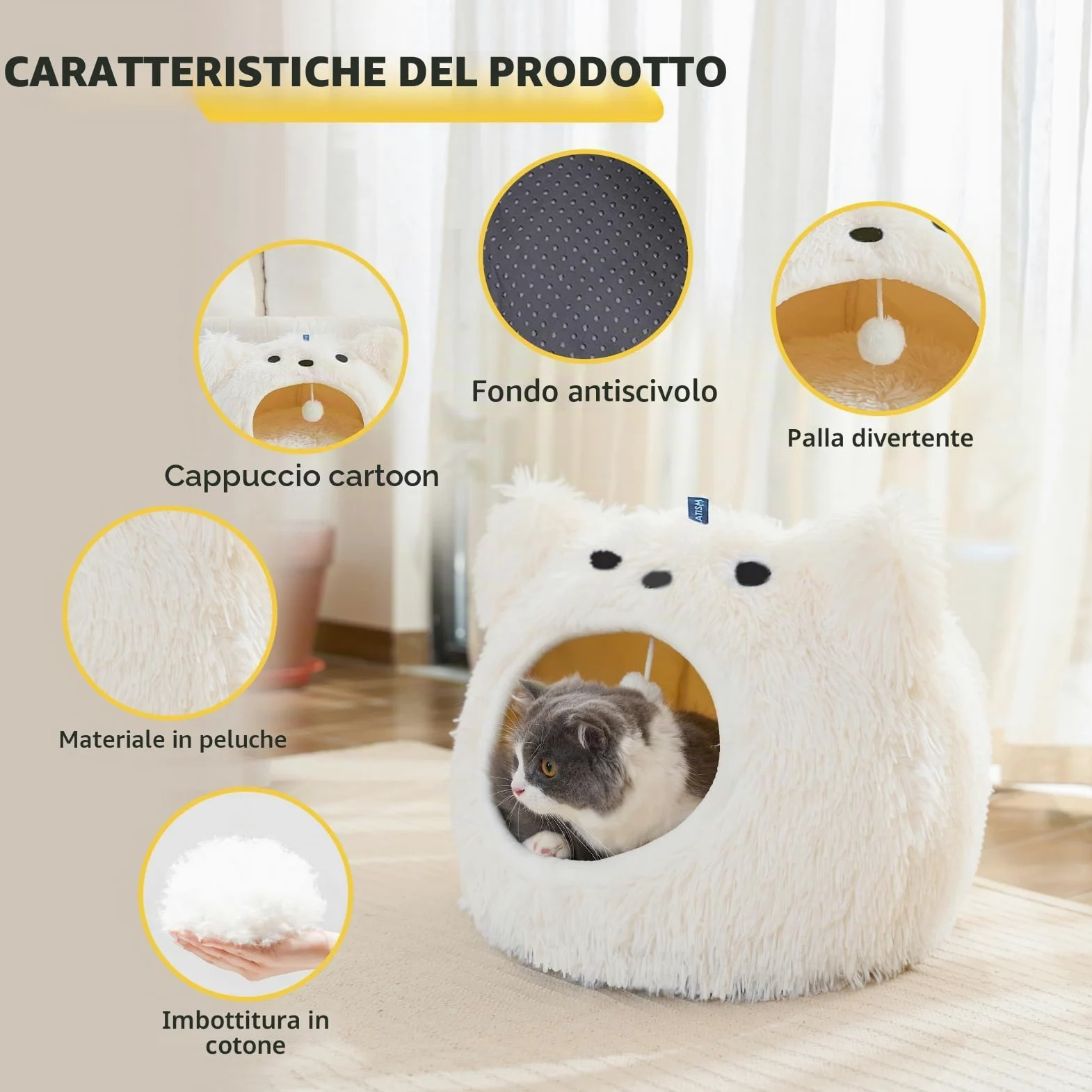 Catism - Lettino per Gatti con Igloo, Cuscino Lavabile per Gatti, Morbido Cuscino per Animali Domestici, Letto Morbido e Soffice per Gattini e Cuccioli