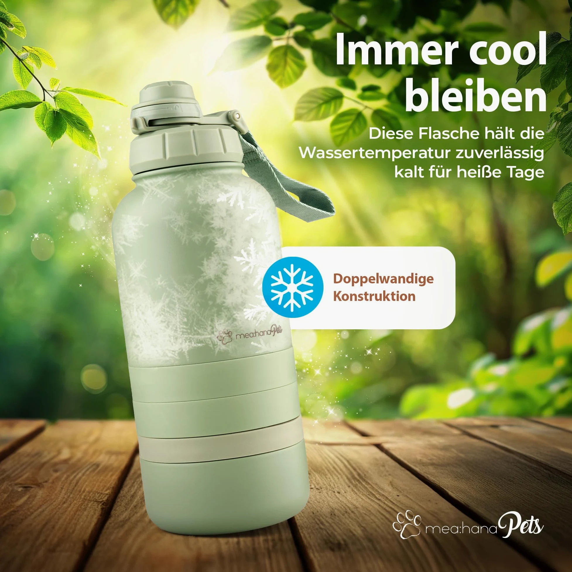 Pets - Borraccia per cani da viaggio, 1 l, con ciotole, ideale per viaggi, esterni, in acciaio inox isolato con ciotola, accessori per cani, bottiglia per cani con contenitore per alimenti
