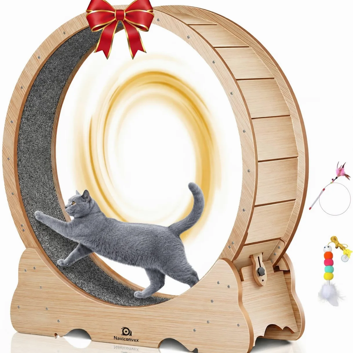 ruota per gatti XXL colore legno naturale – Ruota per gatto diametro 135cm, silenziosa e robusta per esercizio e intrattenimento in casa – Design elegante, ideale per gatti grandi e attivi