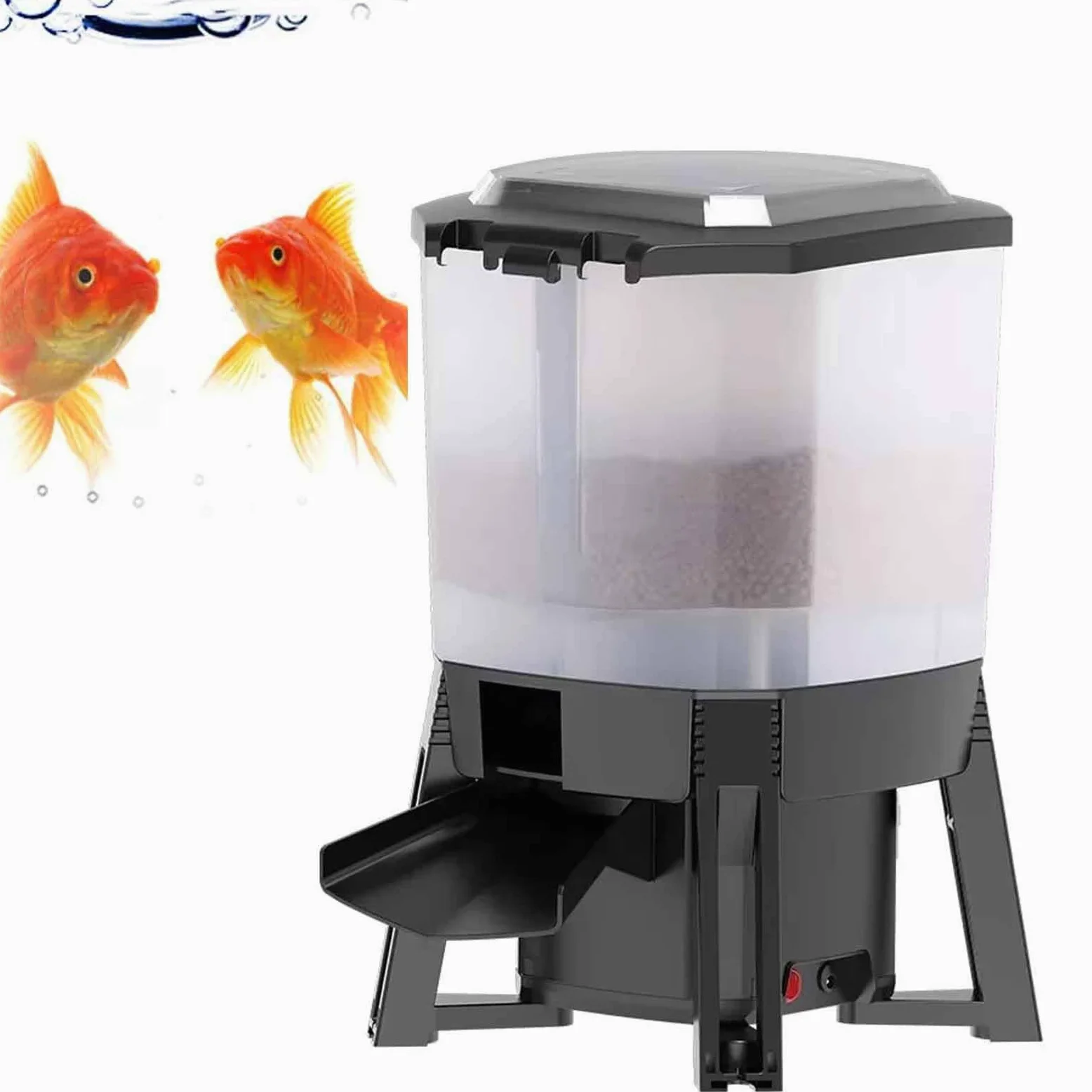 ERICAT Dispenser Automatico Solare per Mangime per Pesci da Laghetto da 6 Litri, Dispenser Elettrico per Mangime per Pesci con Display LCD E Timer, Alimentazione Dispersa a 120° E 6 Tempi