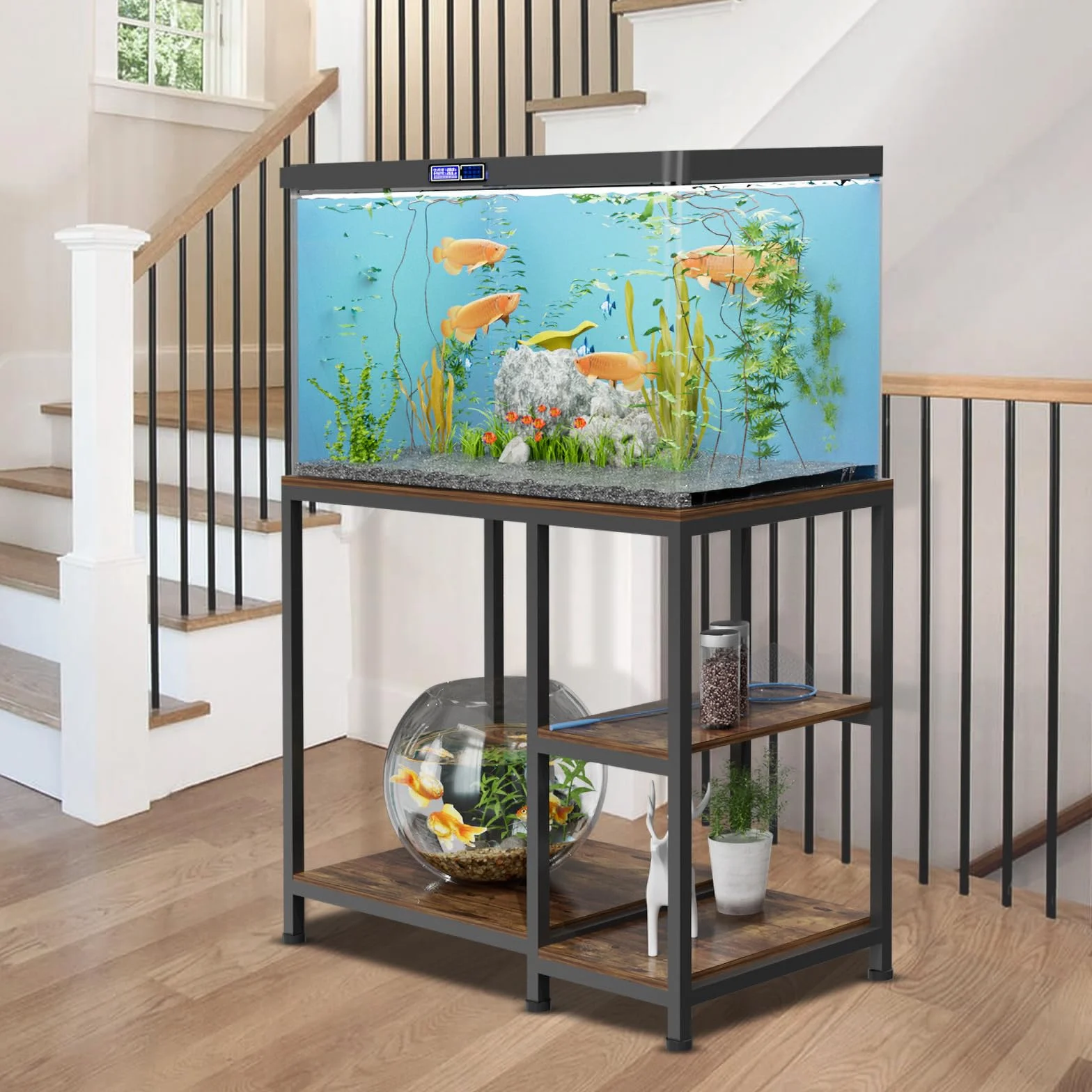 VyGrow Supporto per acquario da 40 galloni, resistente supporto per acquario 93 x 47 x 80 cm, ripiani in legno autoportante per acquario, capacità di carico 330 kg, per riporre accessori per pesci