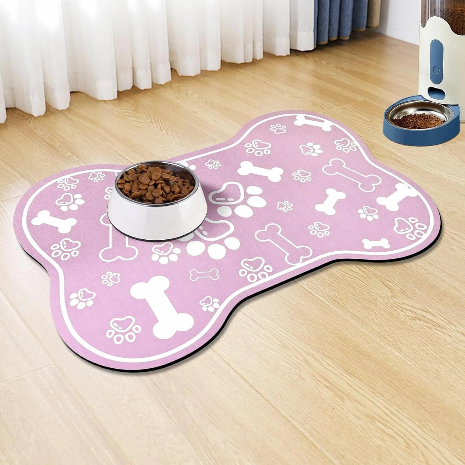 Hixingo Tappetino Ciotola per Cane e Gatto Assorbente, Tappetino Sottociotola per Gatti e Cani Grande Tappetini Lavabile in Diatomite Impermeabile e Antiscivolo (Ossa rosa,80 * 120cm)