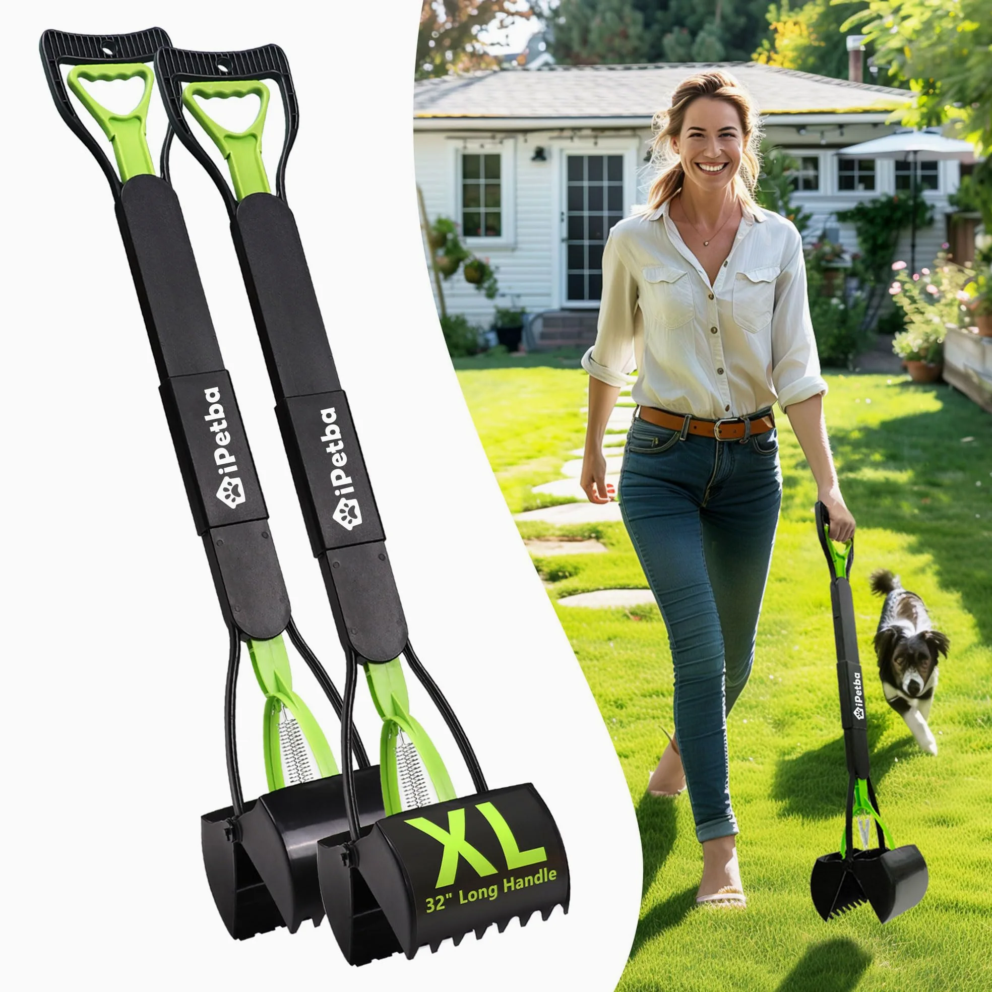 80 cm Raccogli Cacca Cane Manico Lungo Senza Piegarsi Paletta Raccogli Cacca Cani Pieghevole Pooper Scooper per Ghiaia, Terreno, Erba，Lot de 2
