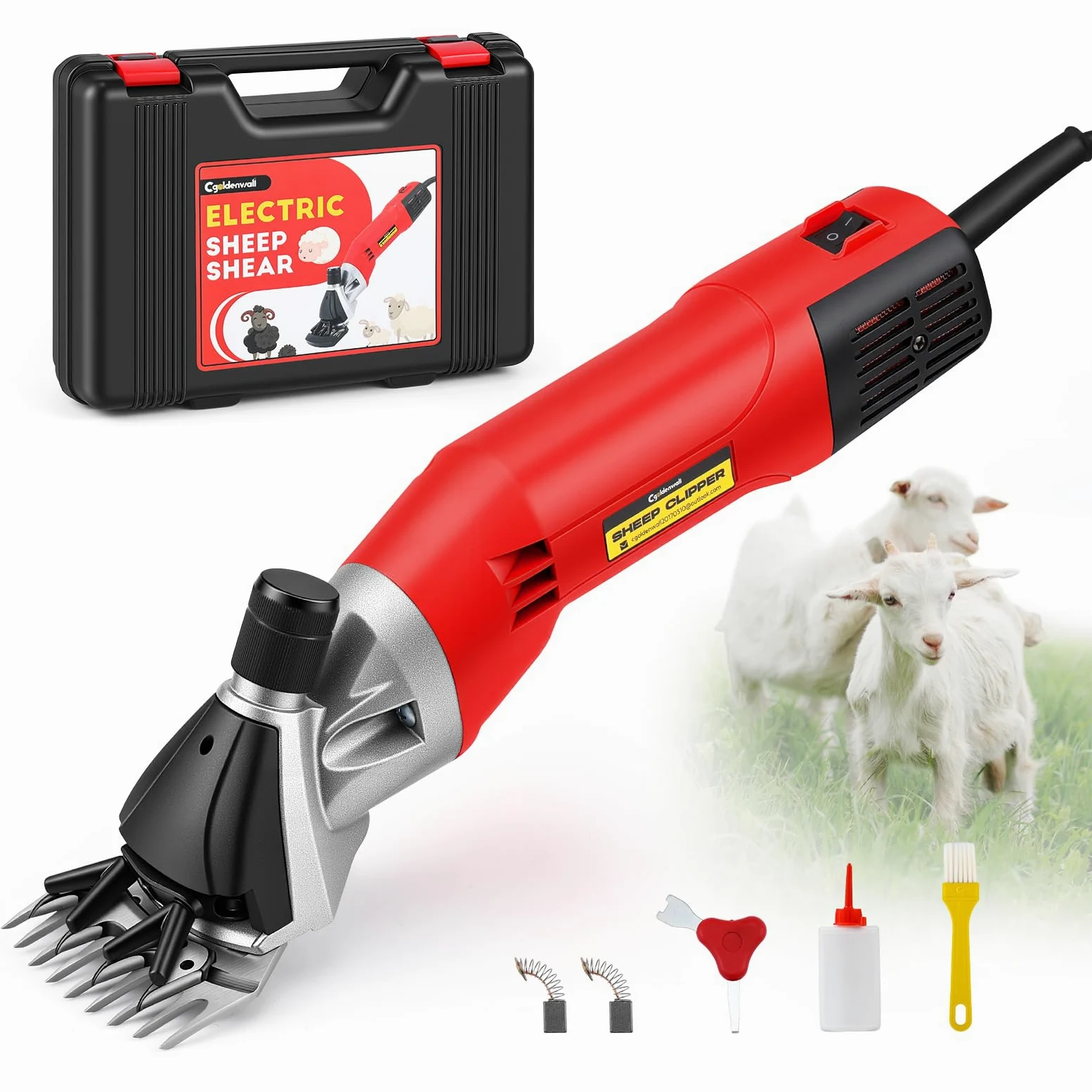 CGOLDENWALL 1200W Tosatrice per Pecore Elettrica Professionale, Motore Alte Prestazioni 3800RPM, Regolazione 6 Veli, Lama a 13 Denti per Pecore, Capre, Alpaca & Bestiame con Pelliccia Spessa