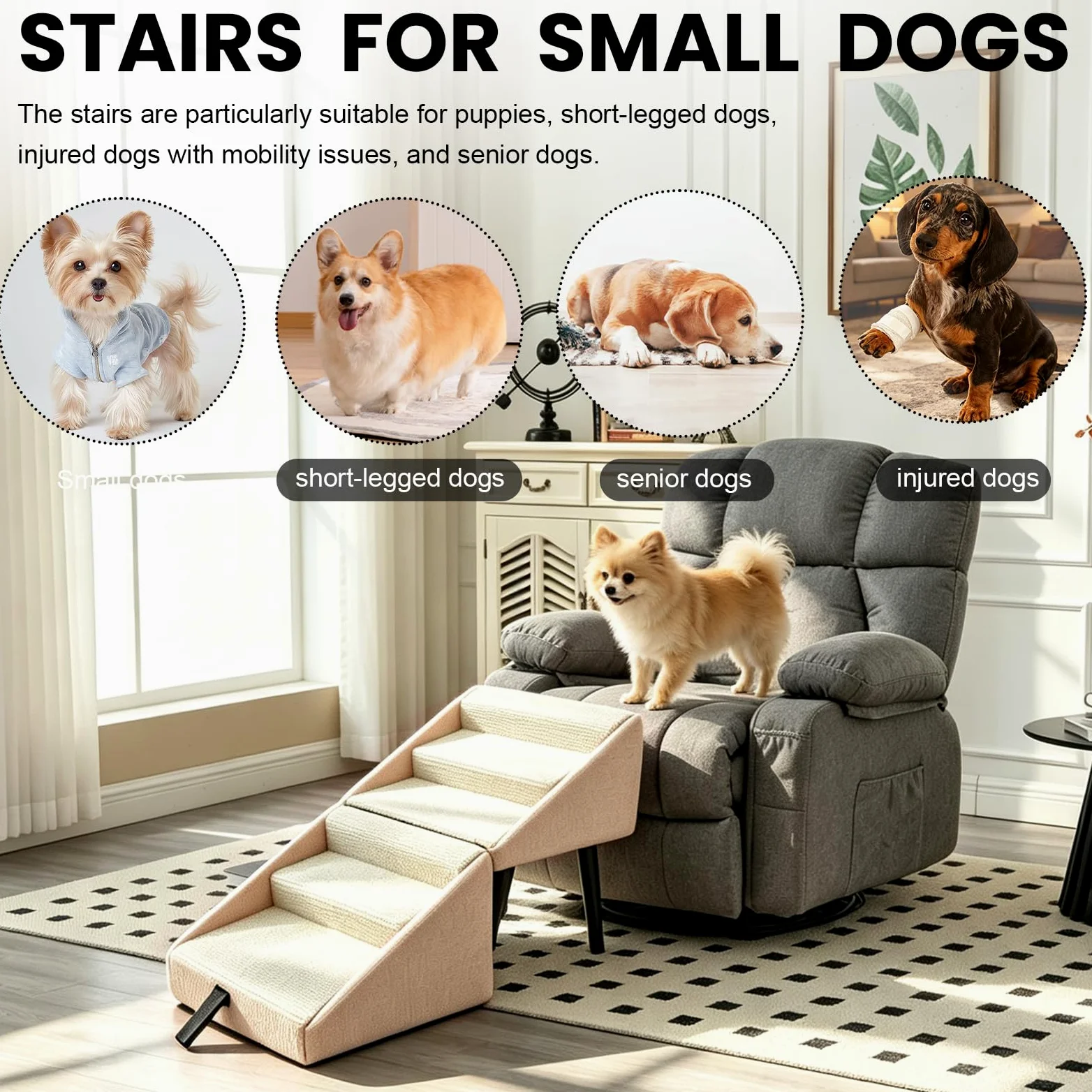 Scala per Cani Pieghevole, 2 in 1 Multifunzionali Rampa per Cani e Poggiapiedi, Antiscivolo Scale e Gradini per Animali per Letto e Divano, Adatto per Cuccioli, Cani Anziani e Feriti