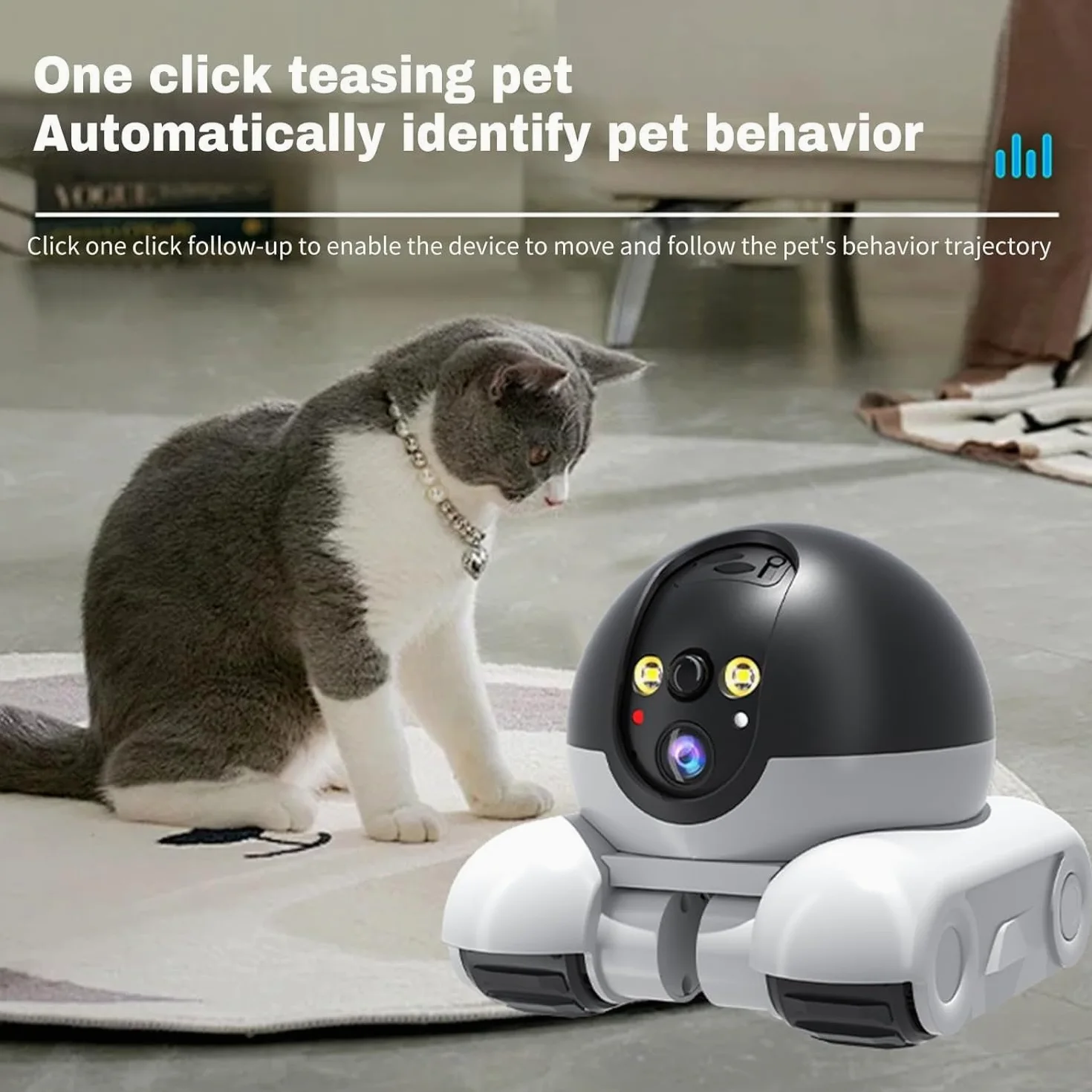 Telecamera di sicurezza domestica per animali domestici, 1080P, telecamera mobile per interni, conversazione a 2 vie, rilevamento del movimento, visione notturna, telecamere mobili wireless con