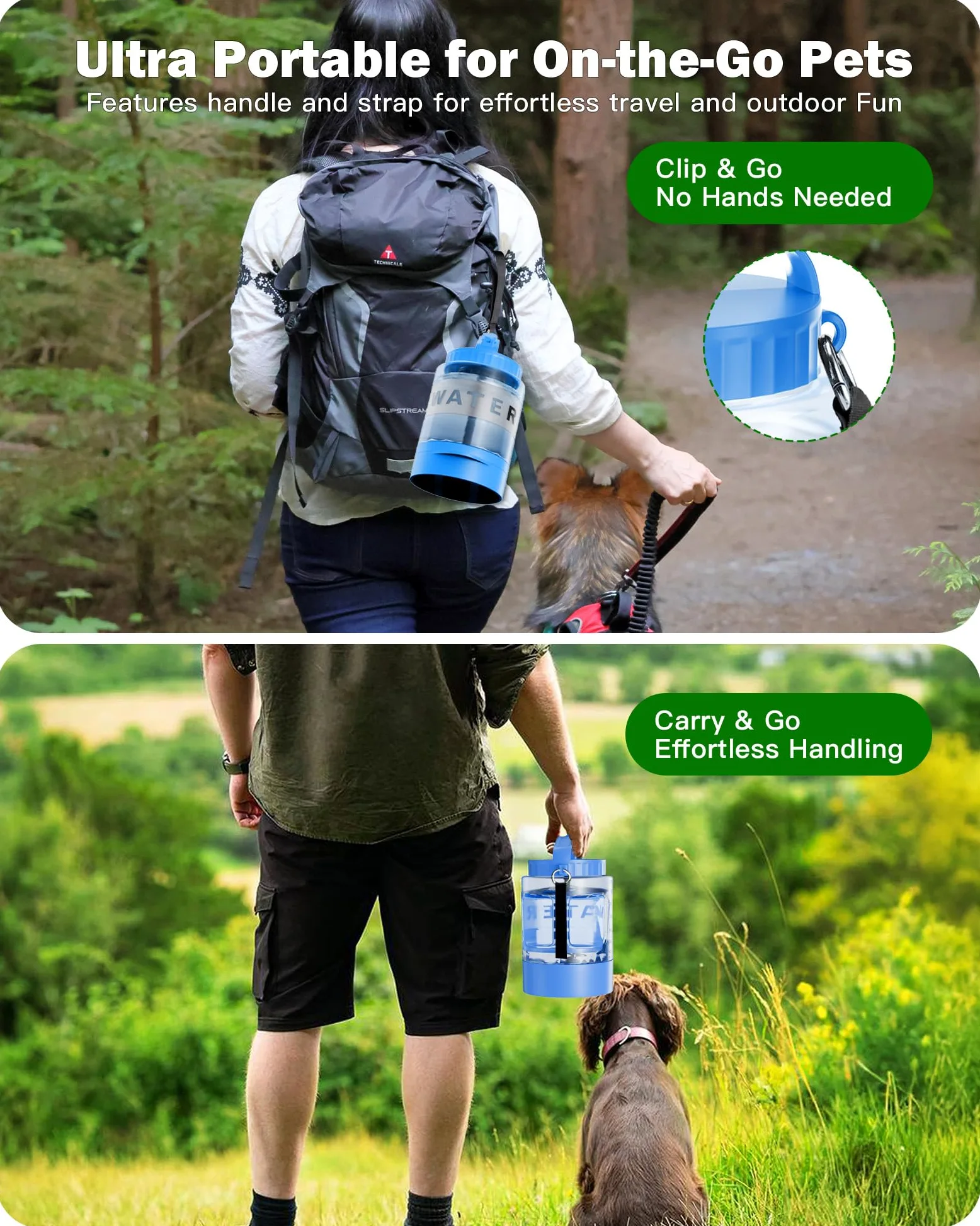 SwSun Grande borraccia portatile per cani, dispenser d'acqua da viaggio per cani, con ciotola estraibile, ideale per escursioni, campeggio, parchi per cani, a prova di perdite, senza BPA, per cani di