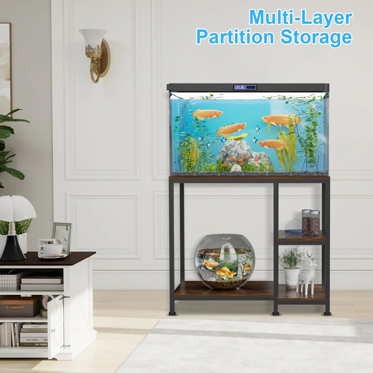 VyGrow Supporto per acquario da 40 galloni, resistente supporto per acquario 93 x 47 x 80 cm, ripiani in legno autoportante per acquario, capacità di carico 330 kg, per riporre accessori per pesci