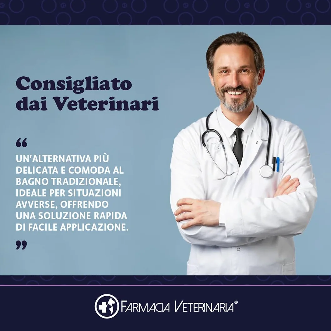 Farmacia Veterinaria Shampoo Secco per Cani - Privo di Parabeni e Coloranti - Shampoo per Cani Profumato e Senza Risciacquo - 250 ml, Prodotto in Italia