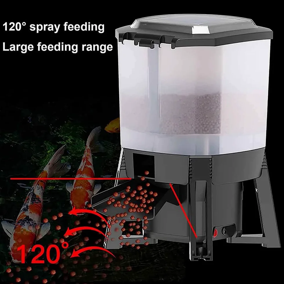 Mangiatoia per Pesci Automatica Solare, distributore di Cibo per Pesci Elettrico da 6 Litri, con Controller del Display Distributore Automatico di mangime per Pesci, laghetto Koi Alimentazione