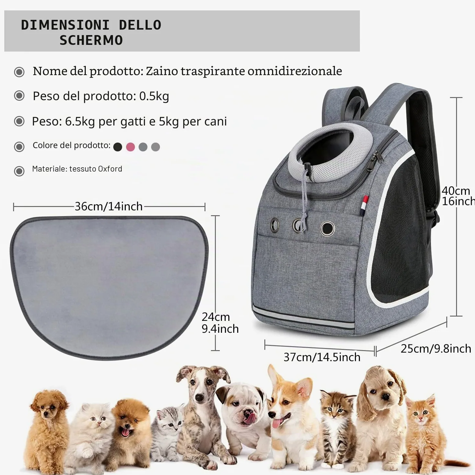 PETCUTE Zaino per cani trasporto per gatti cane piccolo borsa marsupio porta animali per viaggi, campeggio Borsa da trasporto per cani