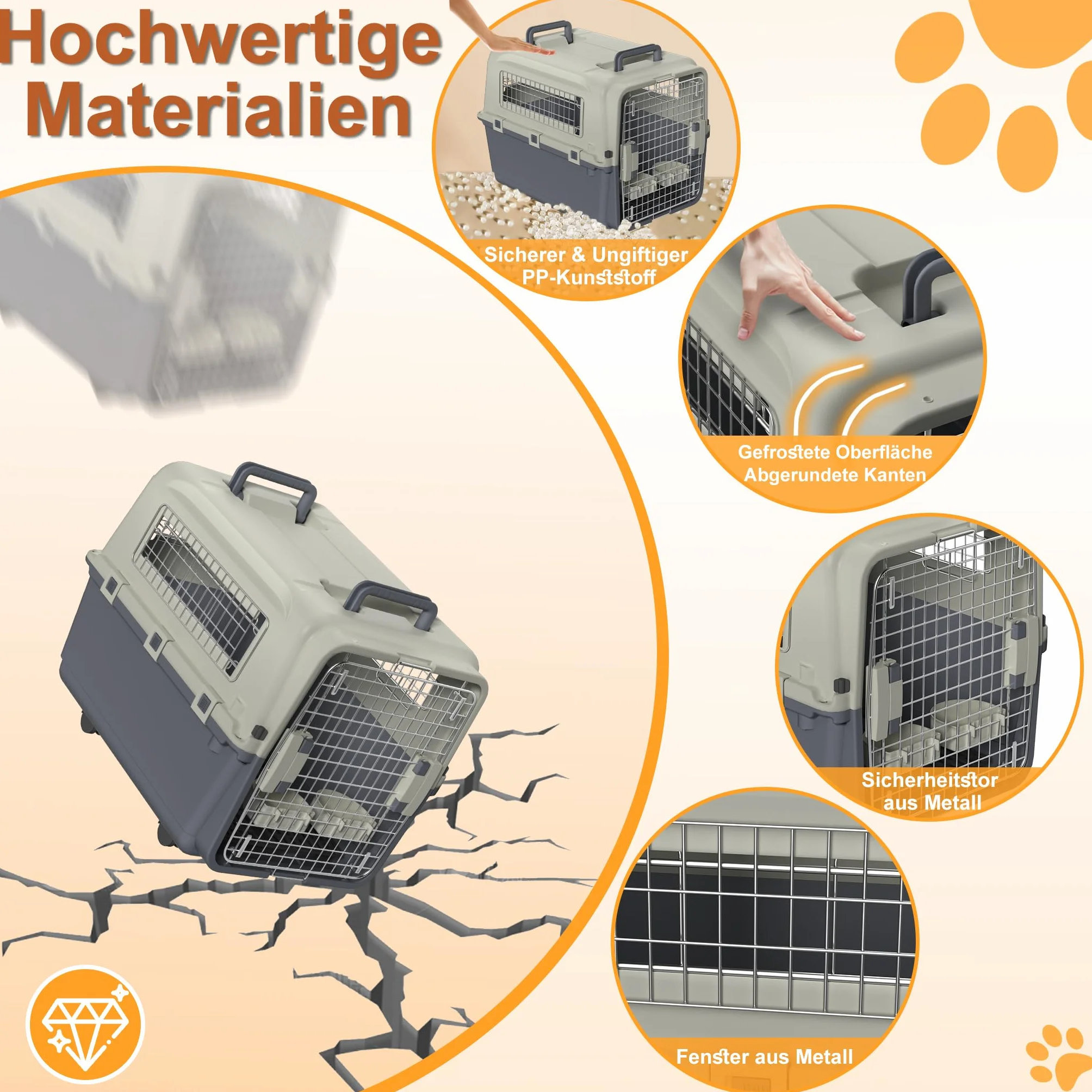 Trasportino per cani e gatti, 67 x 51 x 58,5 cm, trasportino per animali domestici, con porta in metallo e ruote, adatto per aereo, auto, viaggio, fino a 12,5 kg