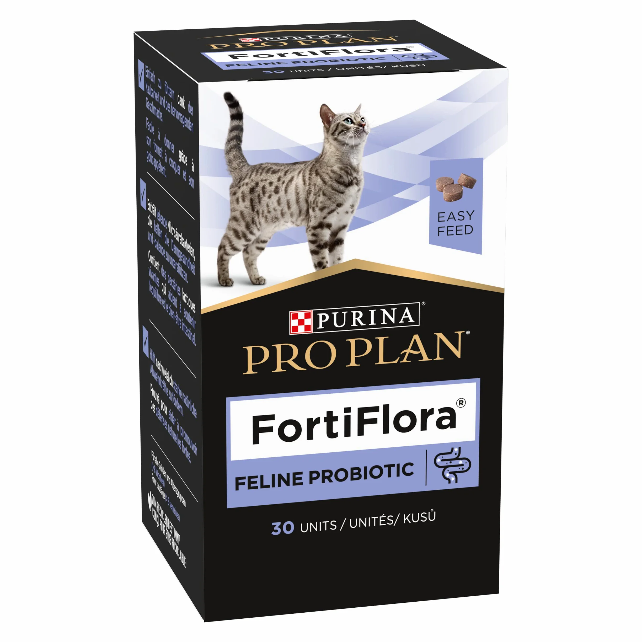 Pro Plan Forti Flora, mangime complementare per gatti per sostenere la salute intestinale, con probiotici, confezione da 4 (4 x 30 compresse masticabili)